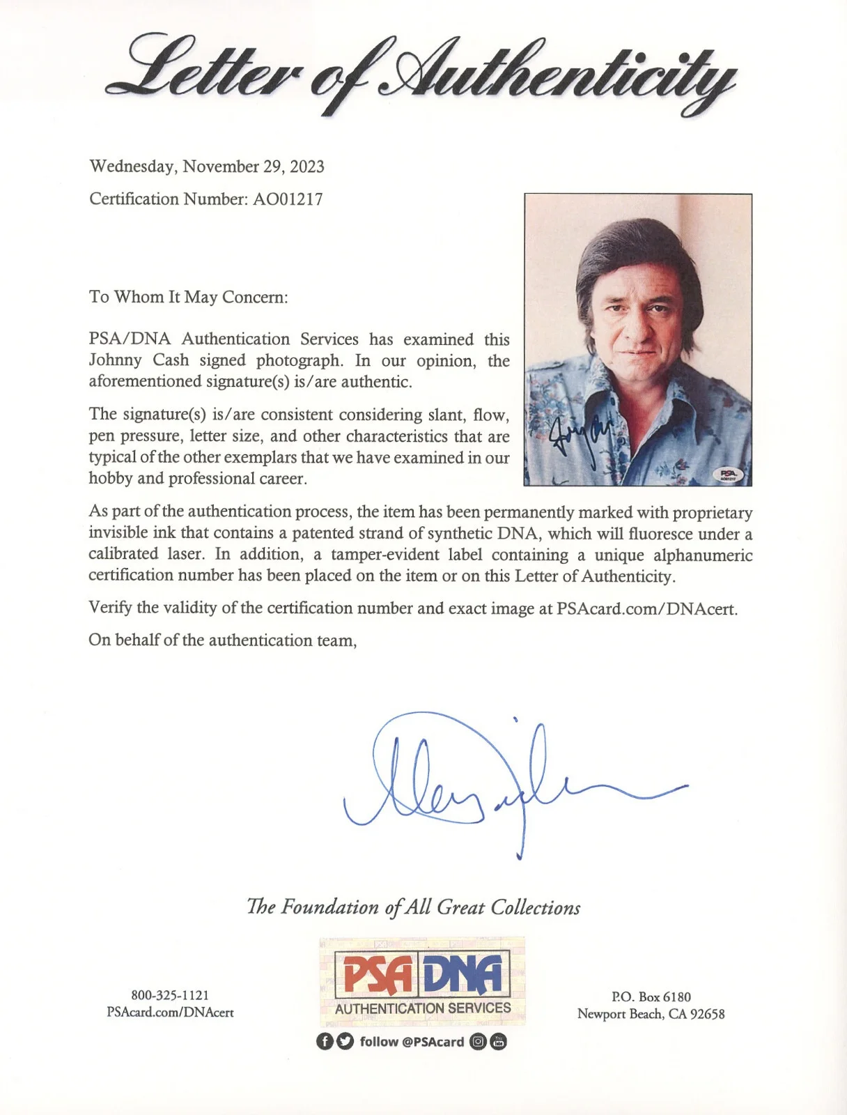 Johnny Cash — Johnny Cash Signed PSA/DNA LOA Autographed 8X10 Photo Autograph Auto PSA COA, изображение 3