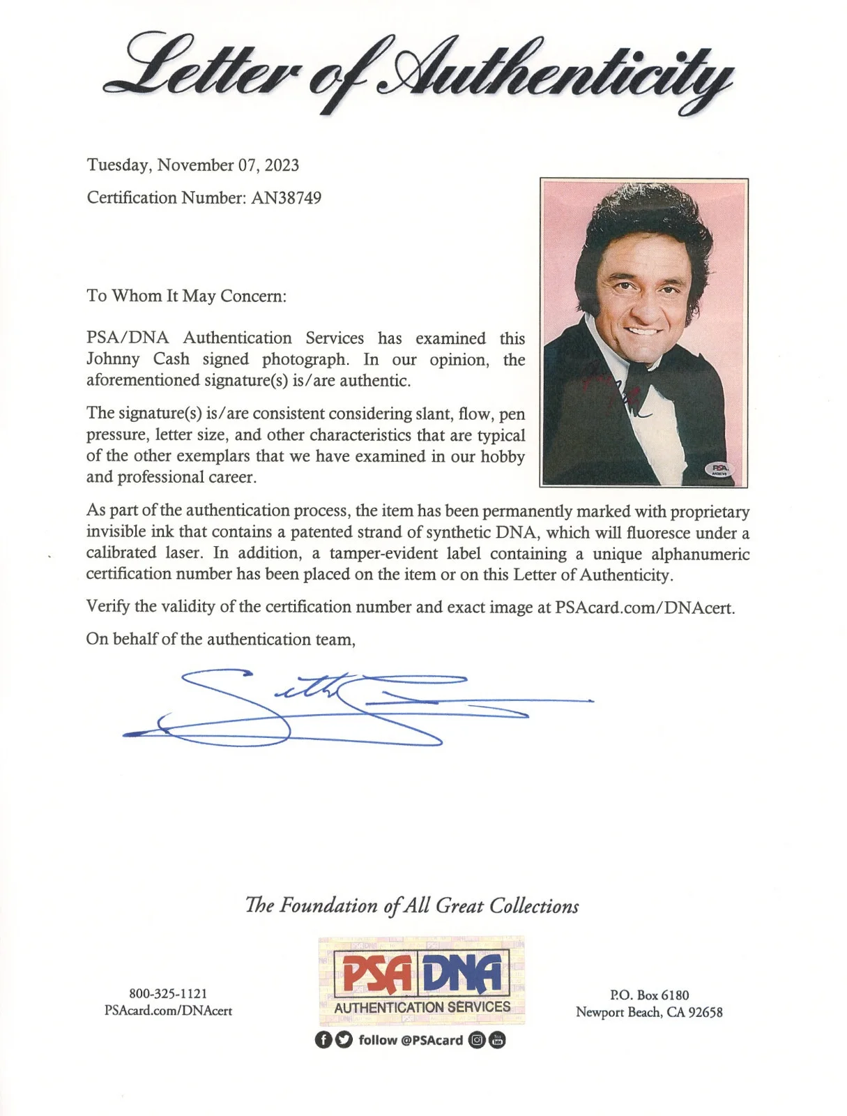 Johnny Cash — Johnny Cash Signed PSA/DNA LOA Autographed 8X10 Photo Autograph Auto PSA COA, изображение 3
