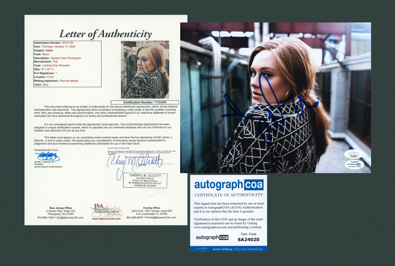Adele — Adele Signed JSA LOA Autographed 8X10 Photo Autograph Auto JSA & ACOA COA Adkins