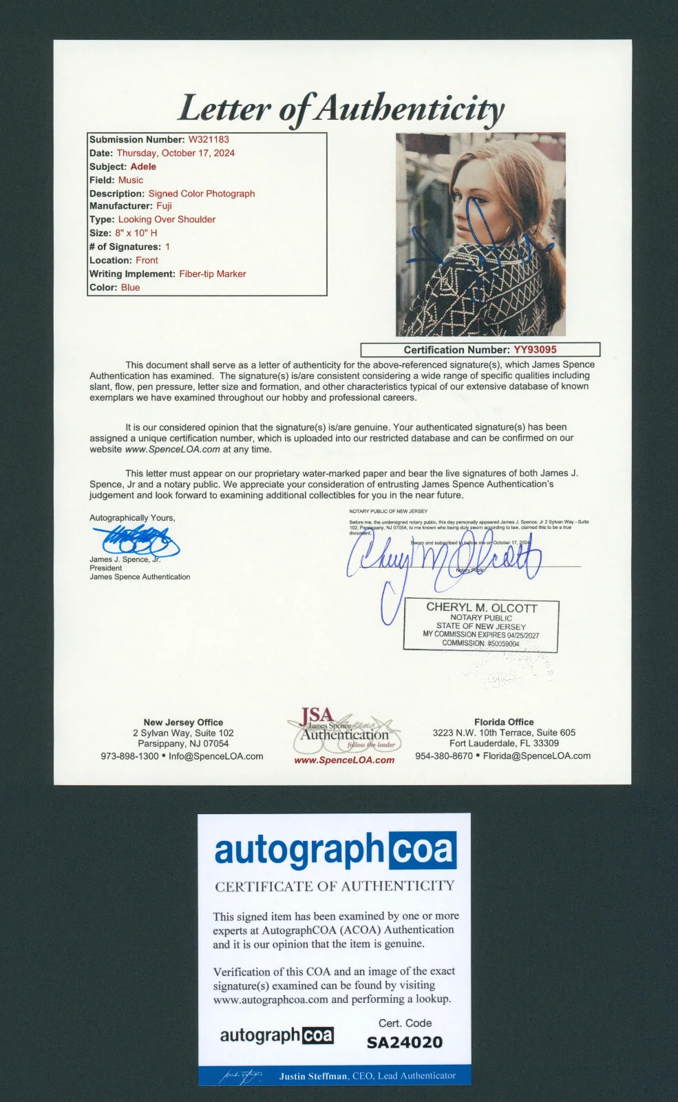 Adele — Adele Signed JSA LOA Autographed 8X10 Photo Autograph Auto JSA & ACOA COA Adkins, изображение 3