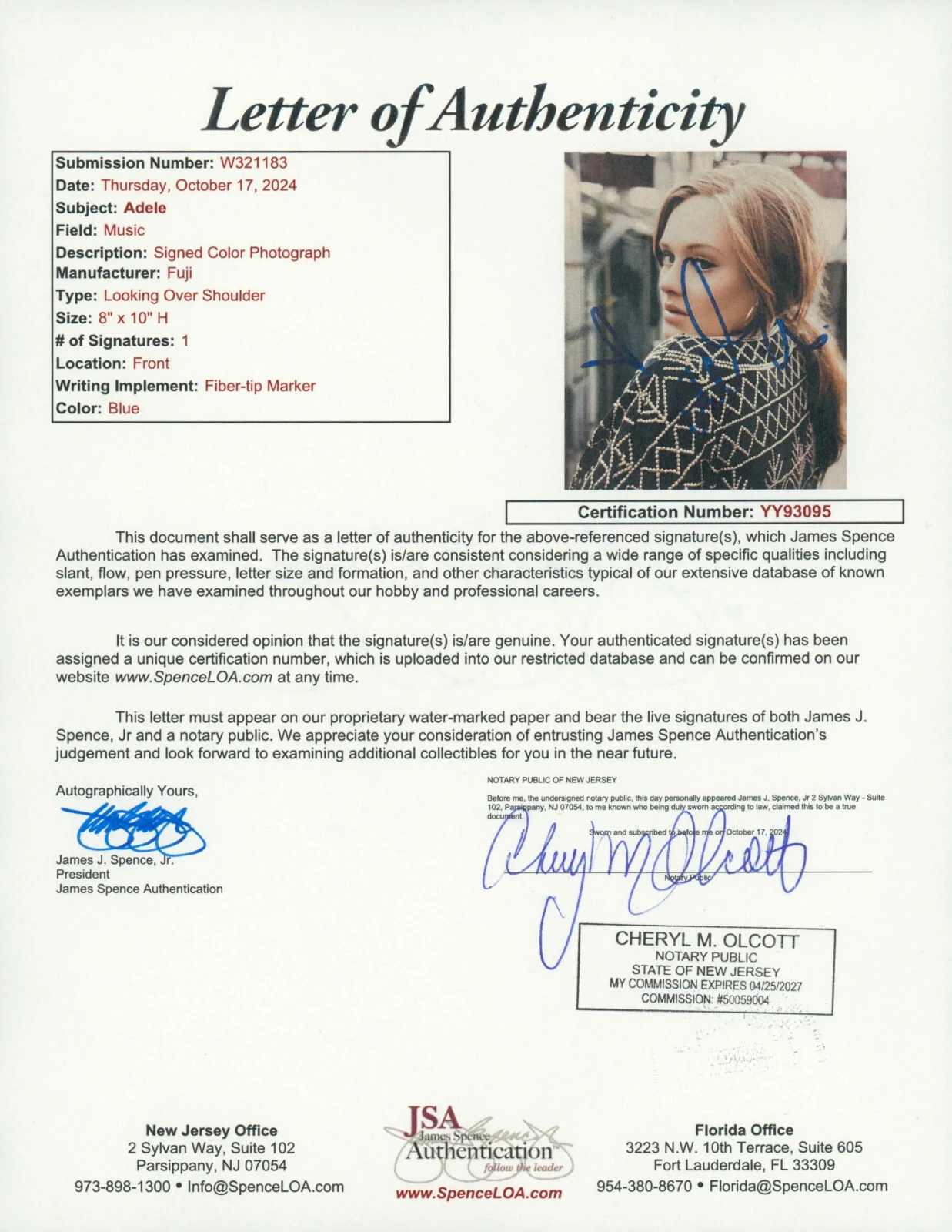 Adele — Adele Signed JSA LOA Autographed 8X10 Photo Autograph Auto JSA & ACOA COA Adkins, изображение 4