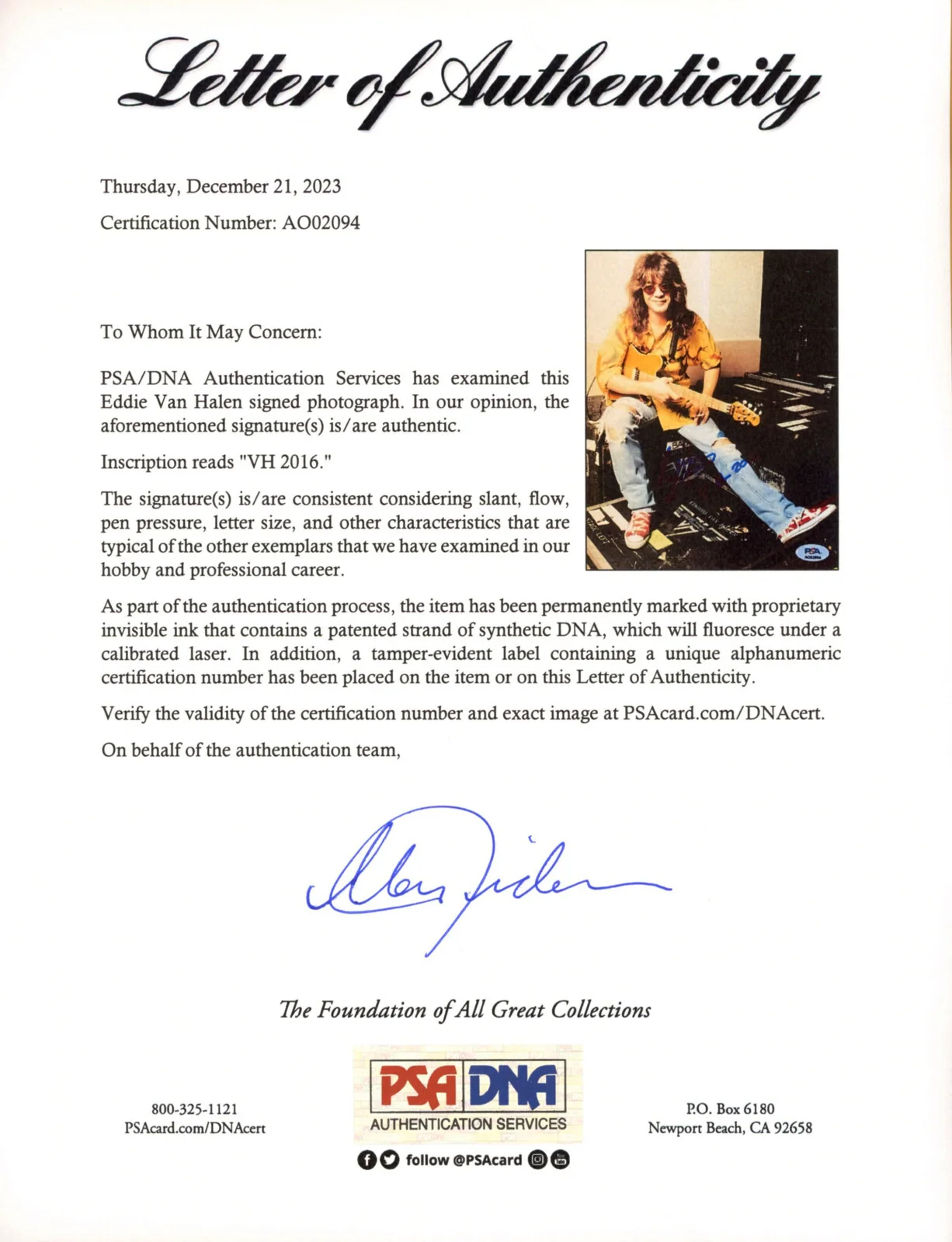 Eddie Van Halen — Eddie Van Halen Signed PSA/DNA COA 8X10 Photo Auto Autograph Autographed PSA LOA, image 3