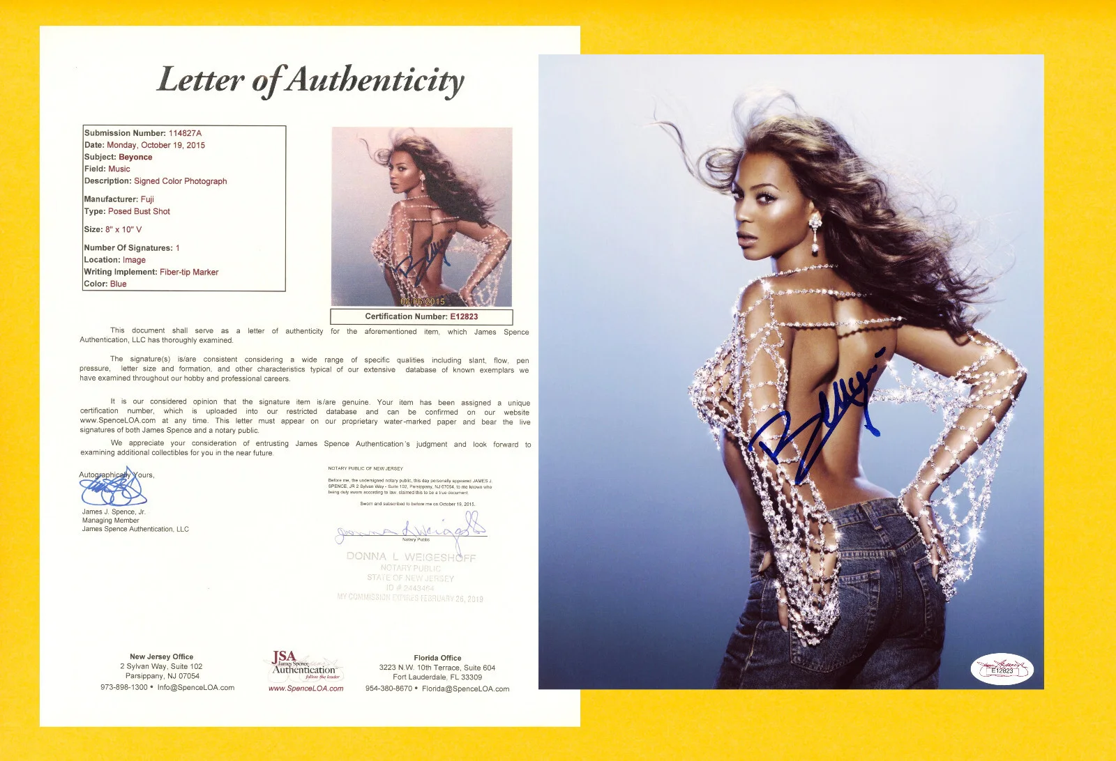 Beyonce — Beyonce Signed JSA LOA Autographed Sexy 8X10 Photo Autograph Auto COA Knowles