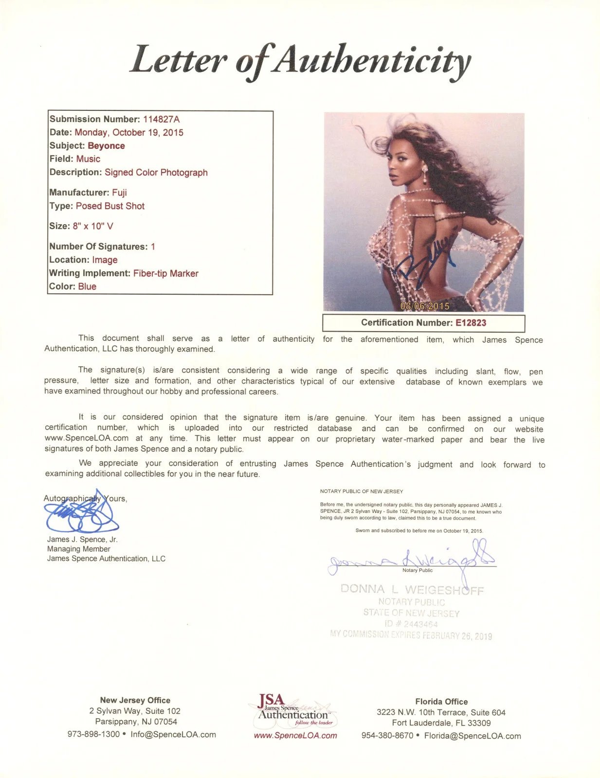Beyonce — Beyonce Signed JSA LOA Autographed Sexy 8X10 Photo Autograph Auto COA Knowles, изображение 3