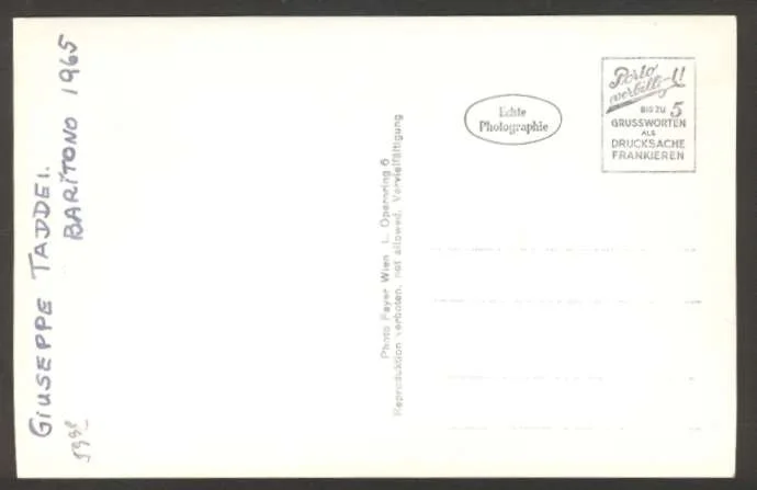 1965 Real Photo Postcard Giuseppe Taddei Italian Opera Baritone Original Signed, image 2