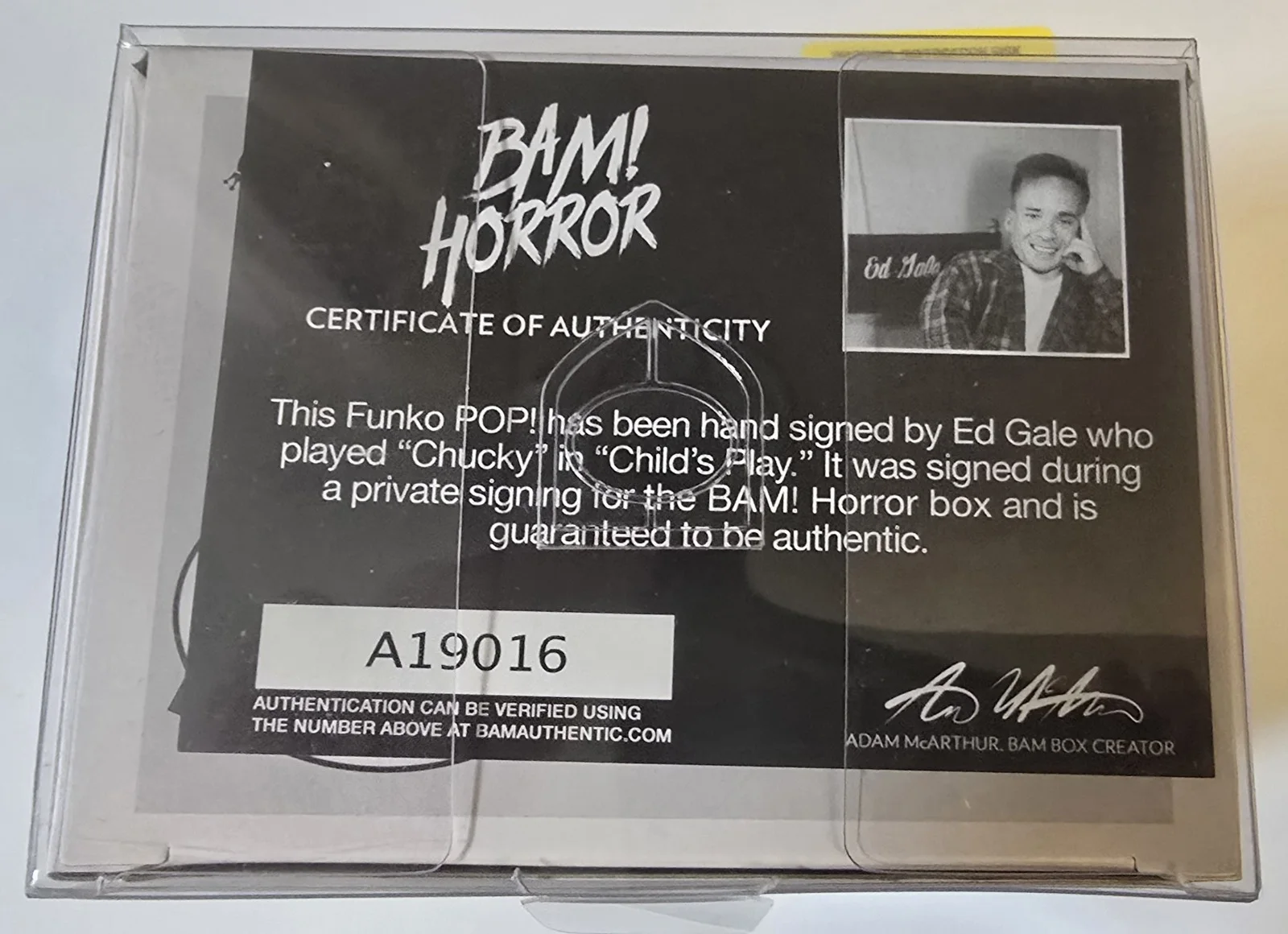 Ed Gale — ED GALE Autograph Hand SIGNED CHILD'S PLAY 2 FUNKO POP CHUCKY 56 Bam Box COA, изображение 2
