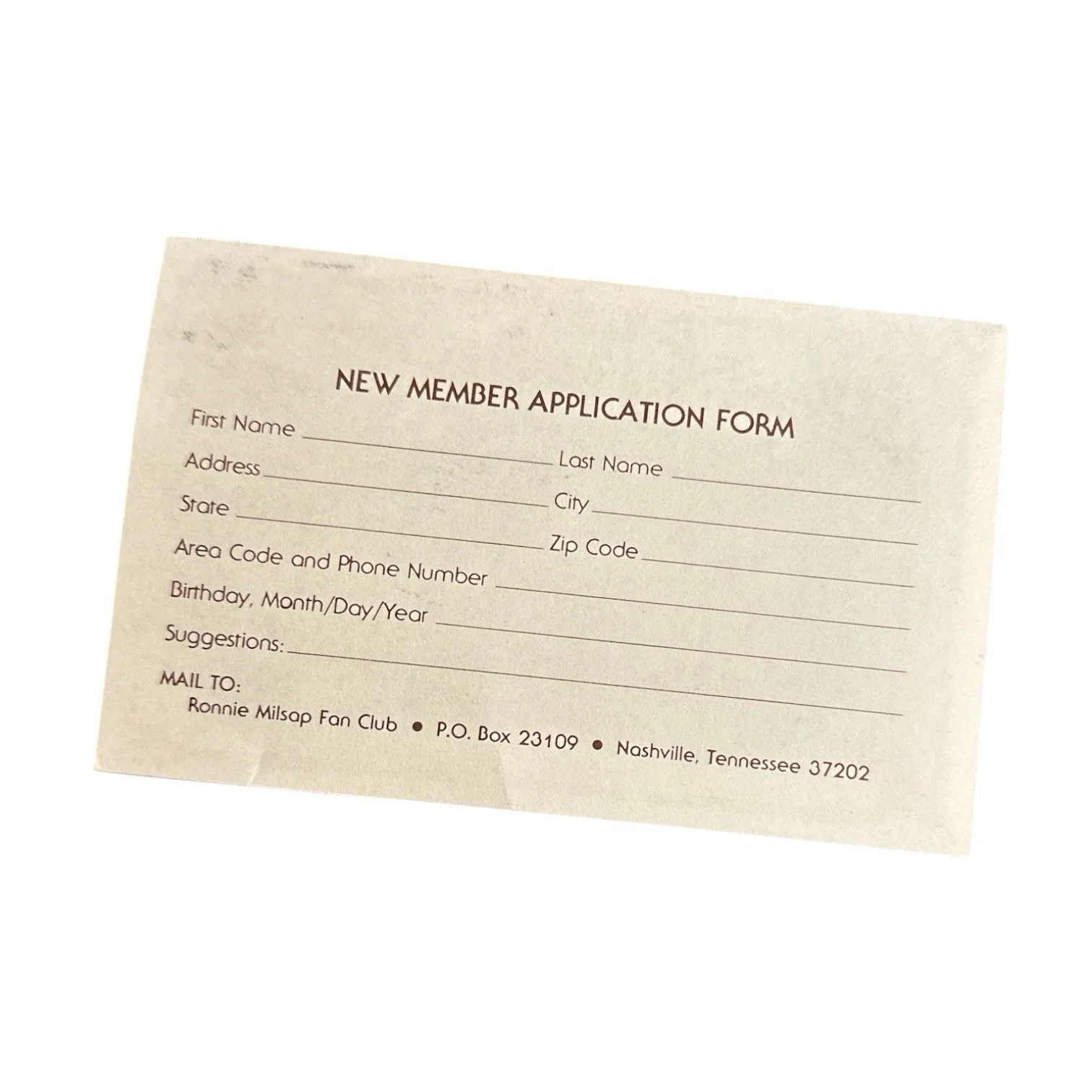 Ronnie Milsap Autograph Signed 1980s Fan Club Application Form! Music Ephemera!, image 3