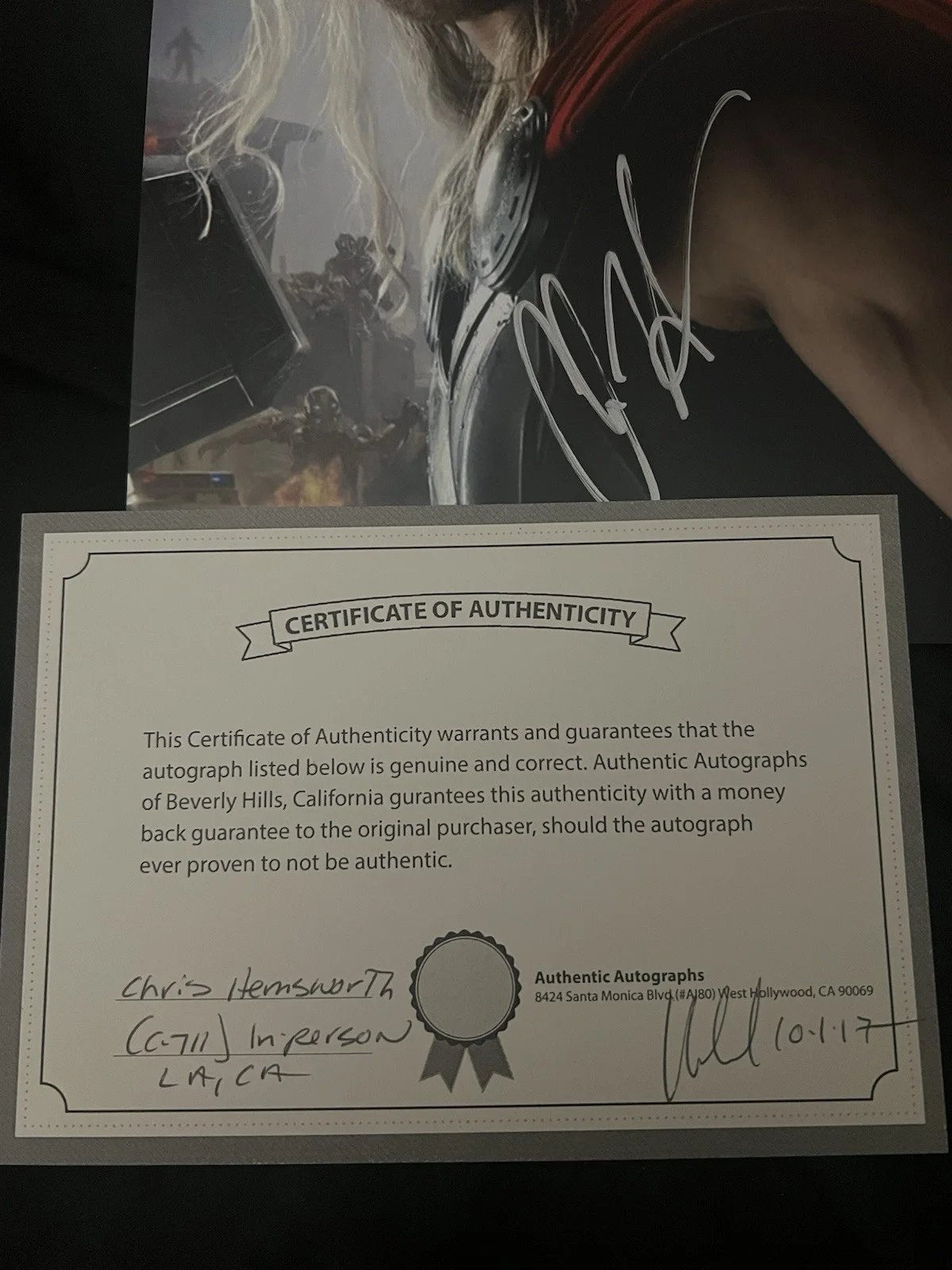 Chris Hemsworth Signed 8x10 Thor Photo With COA From Avengers, изображение 2