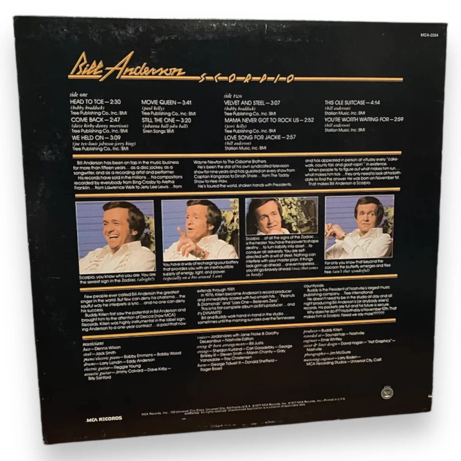 Bill Anderson Signed Autograph “Scorpio” MCA-2264 Record Album! Country Legend!, image 4