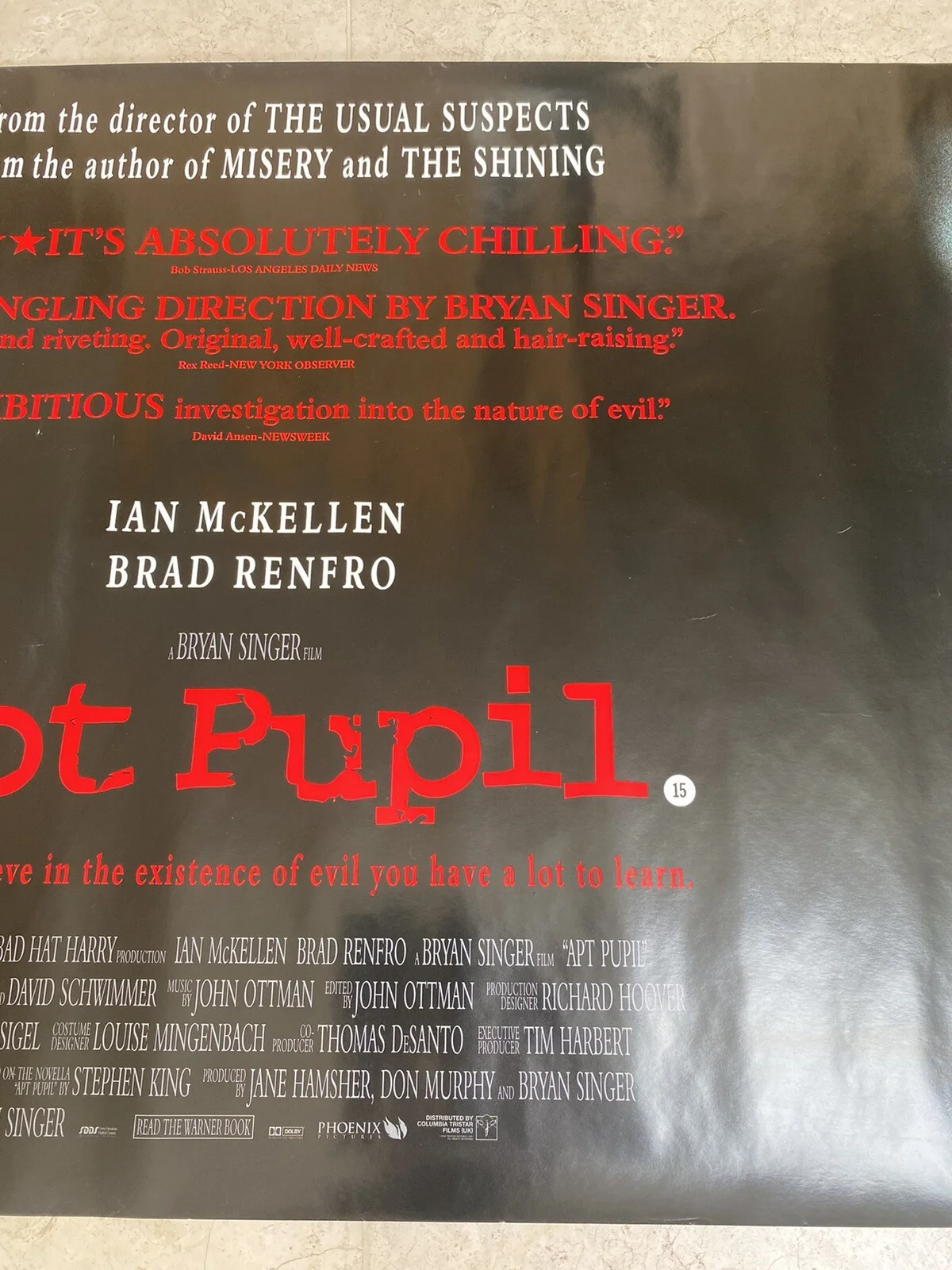 Stephen King Apt Pupil, ORIGINAL Film poster , scarce Vg, изображение 3