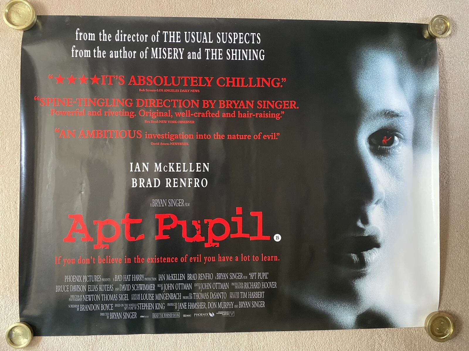 Stephen King Apt Pupil, ORIGINAL Film poster , scarce Vg, изображение 5