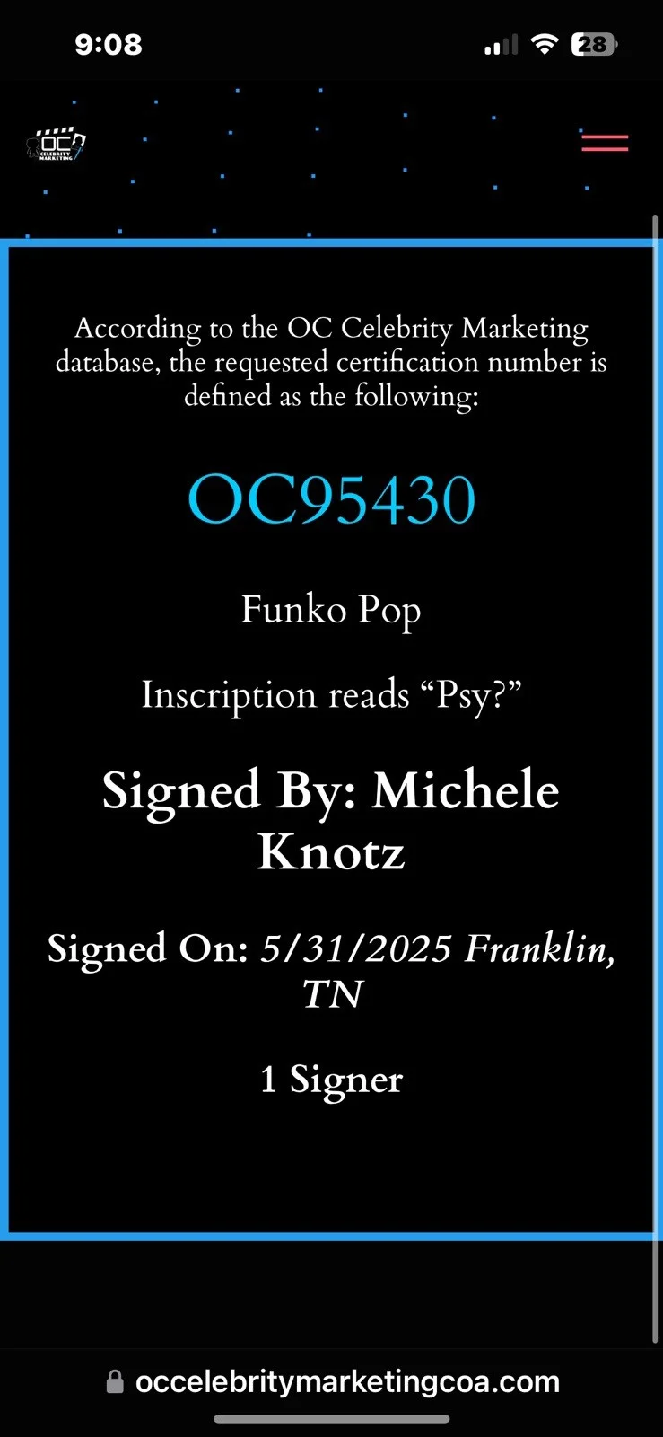 Michele Knotz — Michele Knotz Signed Autograph w/ Inscription PSY Funko Pop 781 Pokemon OCCM YW, изображение 5