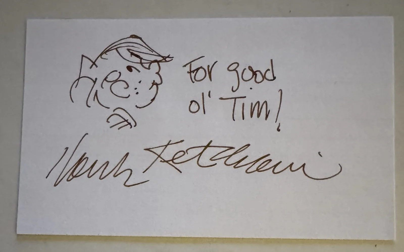 Hank Ketcham — Hank Ketcham Signed Autographed Sketch Drawing Dennis the Menace Index Card