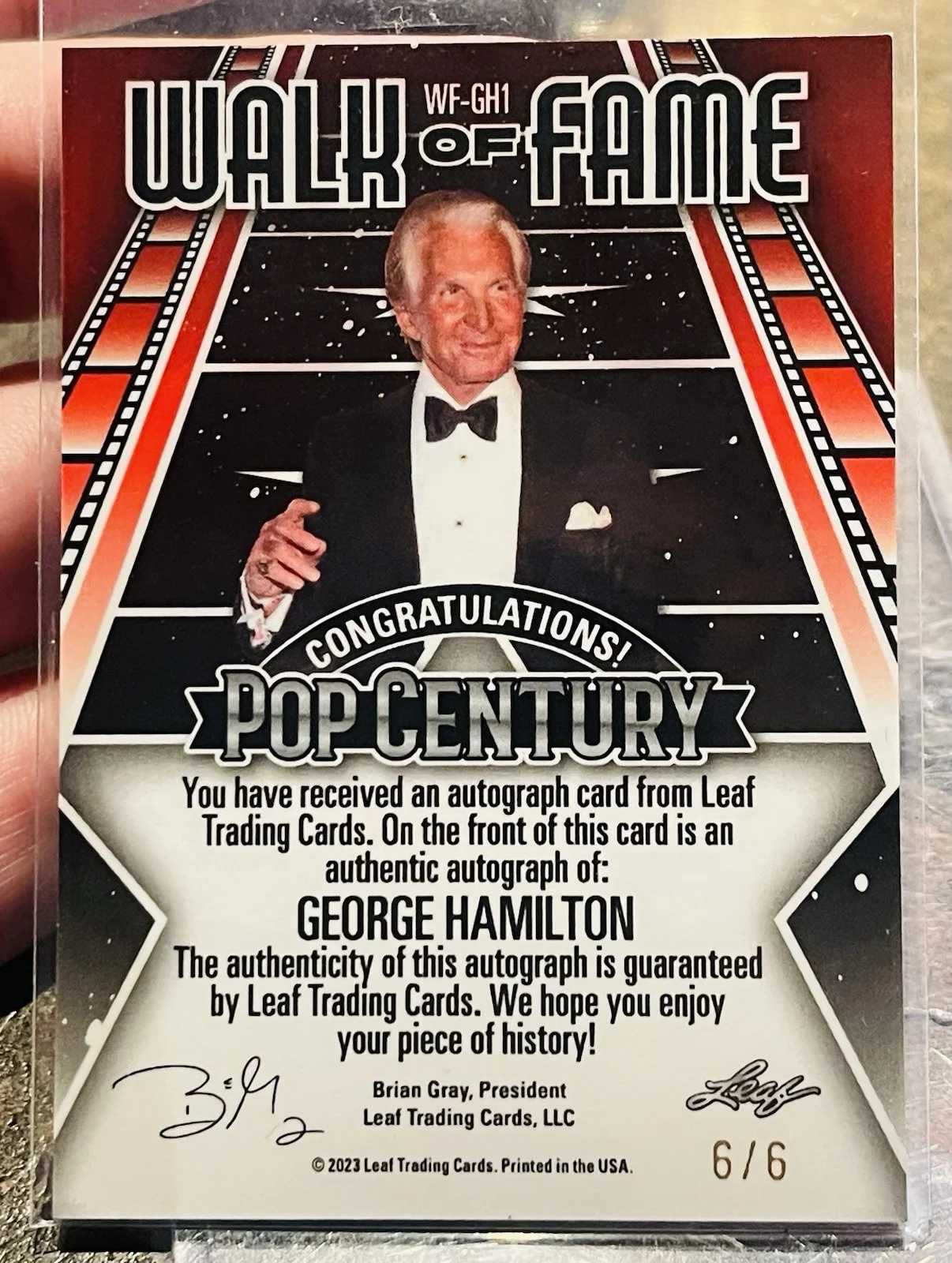 George Hamilton — GEORGE HAMILTON /6 SIGNED 2023 Leaf Pop Century ~ Walk of Fame CARD, image 2