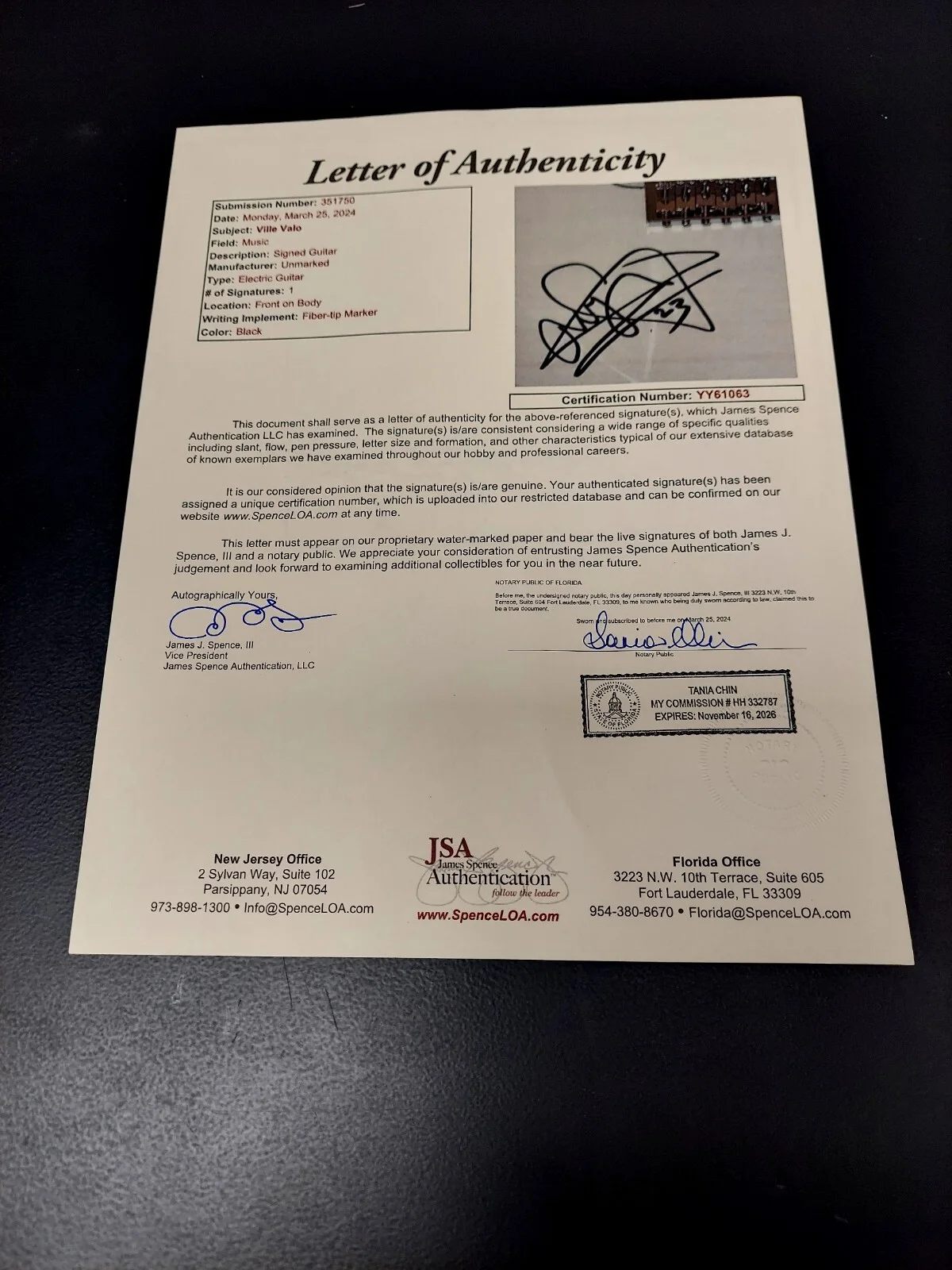VILLE VALO VV HIM H.I.M. Signed WHITE GUITAR COA JSA CERTIFIED #YY61063, image 5