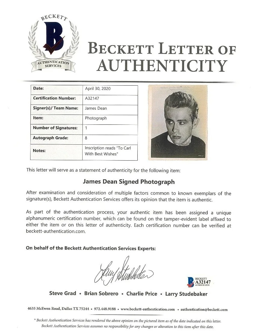 James Dean Signed 1954 Type I Life Magazine 8x10 Photo JSA Beckett BAS 8 Auto, image 2