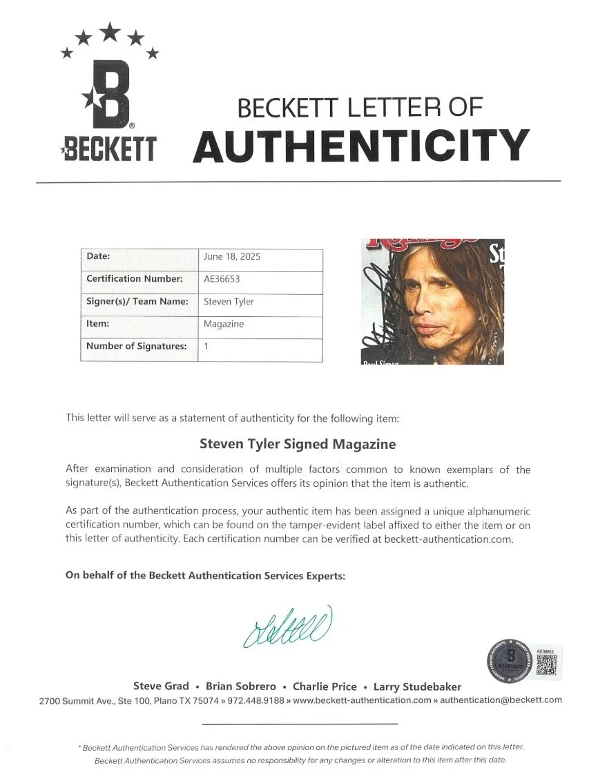 Steven Tyler Signed 2011 Rolling Stone Magazine Aerosmith Full Auto Beckett BAS, image 2