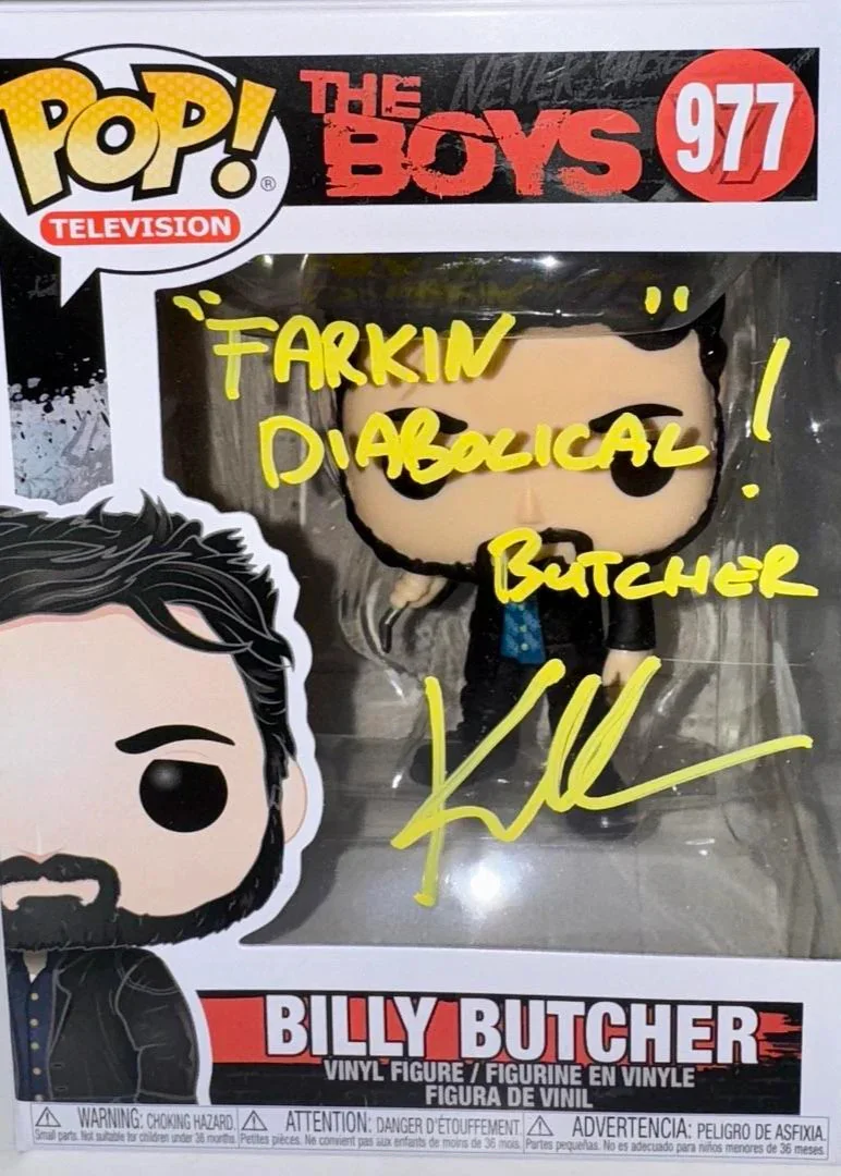 Karl Urban — Karl Urban Signed Funko Pop #977 "Billy Butcher" The Boys w/Inscription-JSA COA