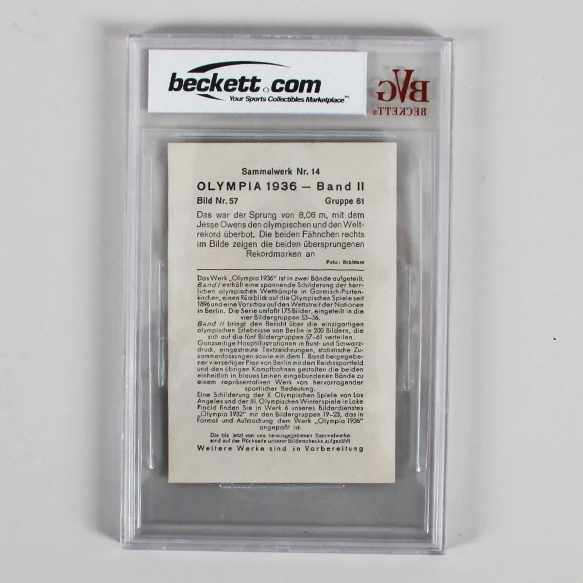 1936 Reemstma Olympia Jesse Owens Graded Band II #57 Card - BVG 7.5, изображение 2