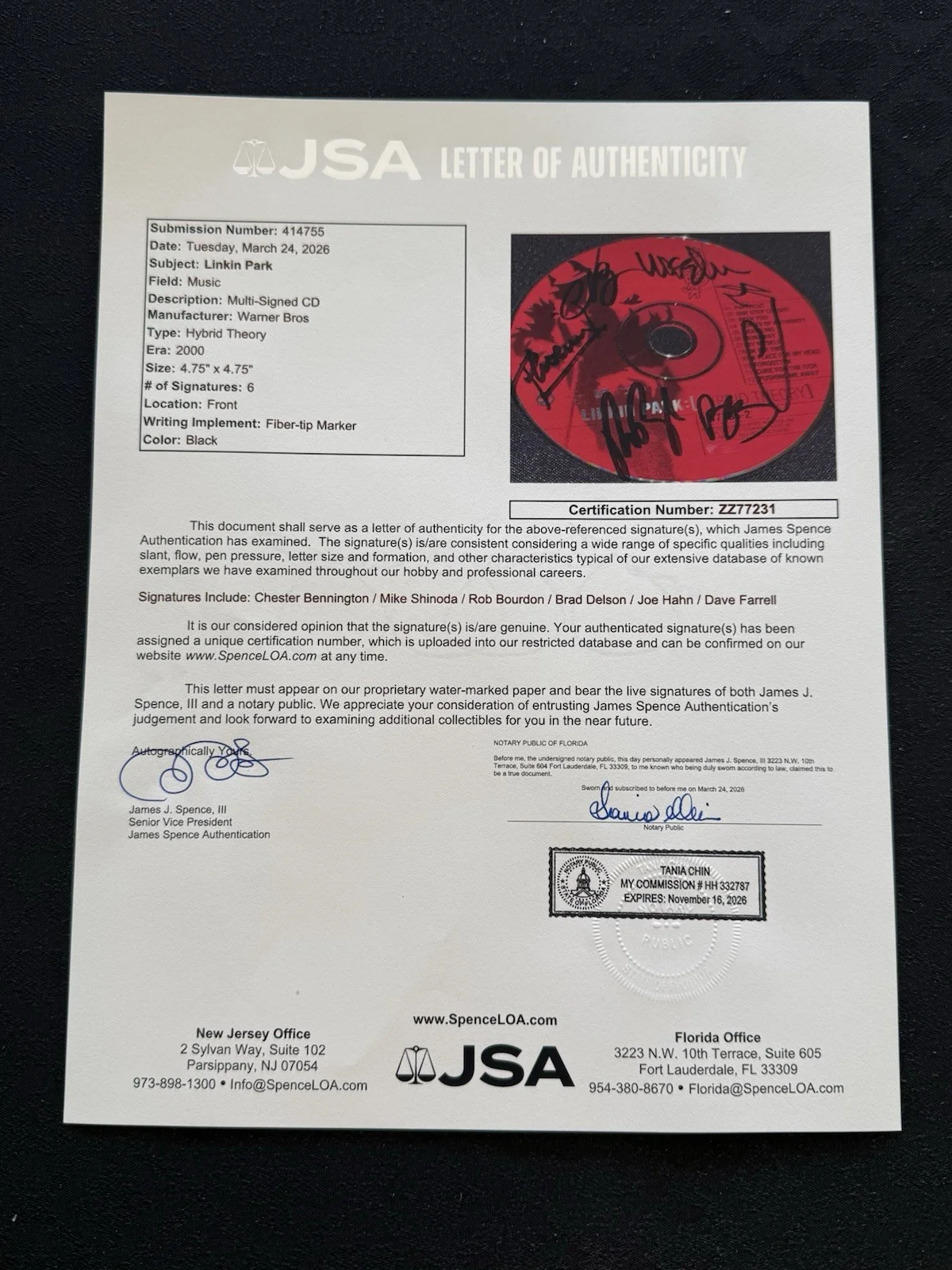 LINKIN PARK Signed HYBRID THEORY CD X6 Chester + Full Band Autographed JSA, изображение 4