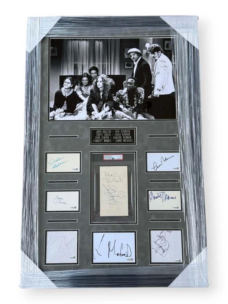 John Belushi, Dan Aykroyd, Chevy Chase, Gilda Radner — Saturday Night Live Signed Cast Cuts John Belushi Dan Aykroyd +6 Framed JSA