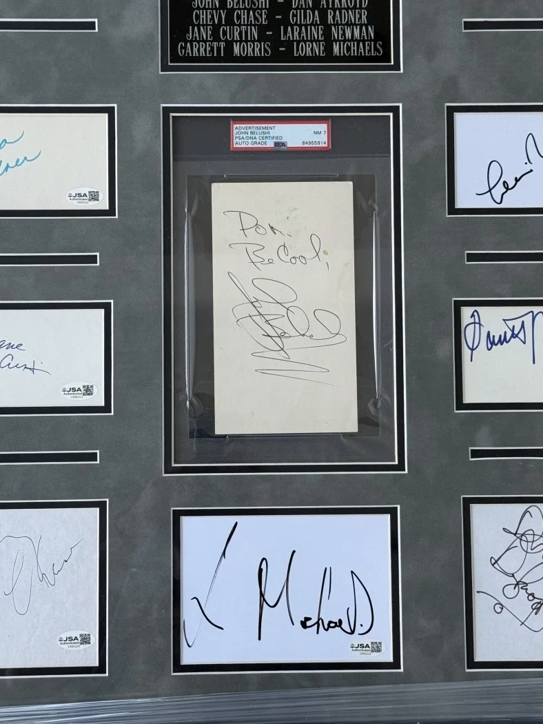 John Belushi, Dan Aykroyd, Chevy Chase, Gilda Radner — Saturday Night Live Signed Cast Cuts John Belushi Dan Aykroyd +6 Framed JSA, изображение 3