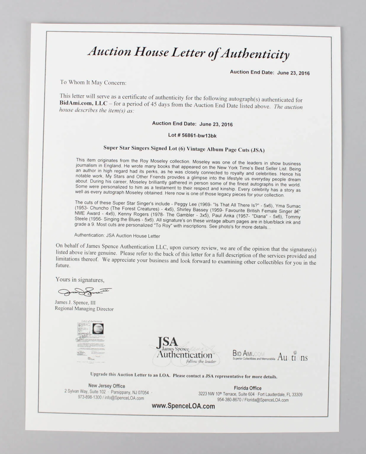 Star Singers Signed Album Page Lot (6) - COA JSA, image 5