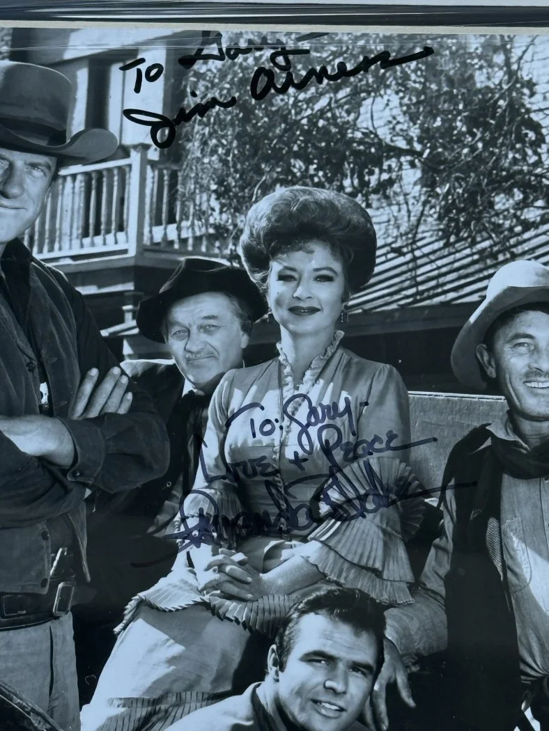 Gunsmoke — Gunsmoke Autographed Cast Cuts & Photo Burt Reynolds James Arness +3 Framed JSA, image 2