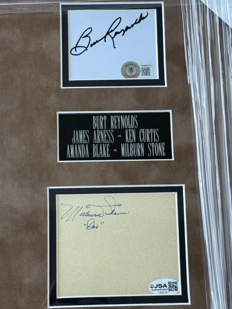 Gunsmoke — Gunsmoke Autographed Cast Cuts & Photo Burt Reynolds James Arness +3 Framed JSA, image 5