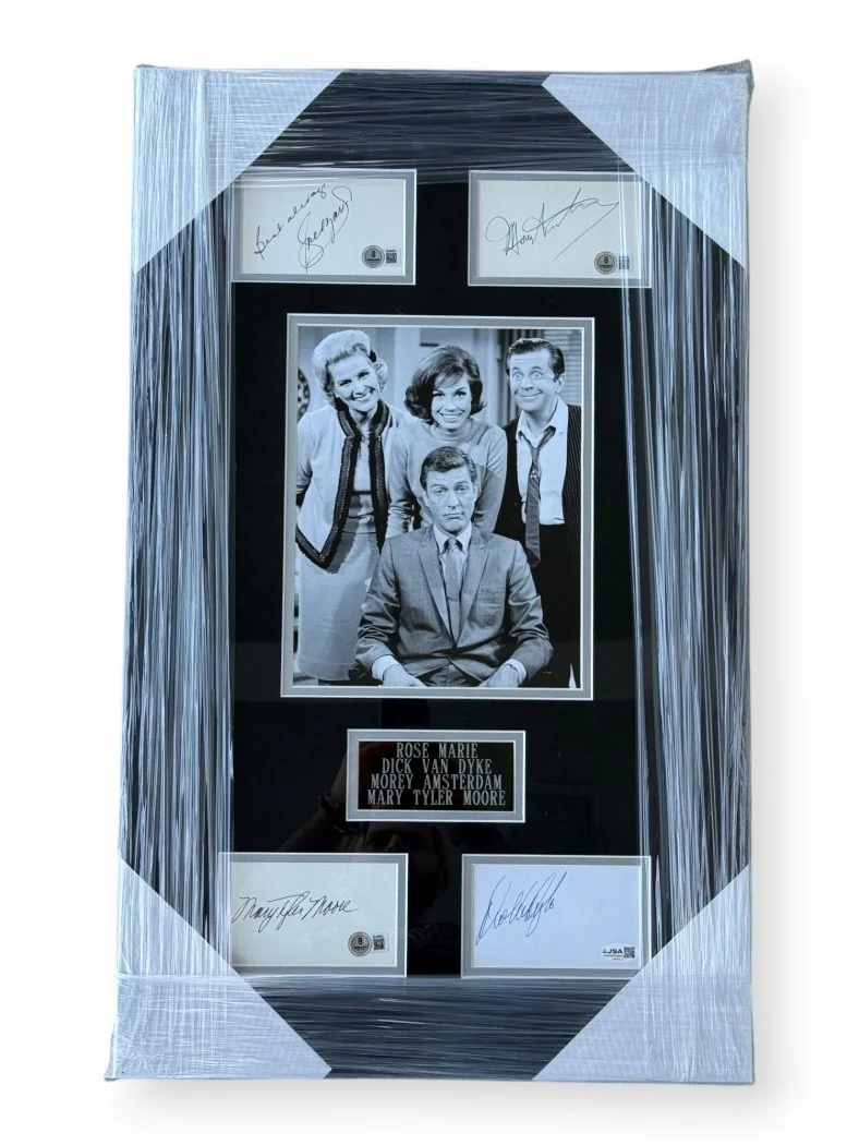 Rose Marie, Dick Van Dyke, Morey Amsterdam — The Dick Van Dyke Show Signed Cast Cuts Rose Marie Morey Amsterdam +2 Framed BAS