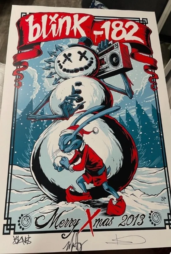 2013 Signed Blink-182 Official Xmas Bundle Sweater (medium) rare Signed Poster, image 2