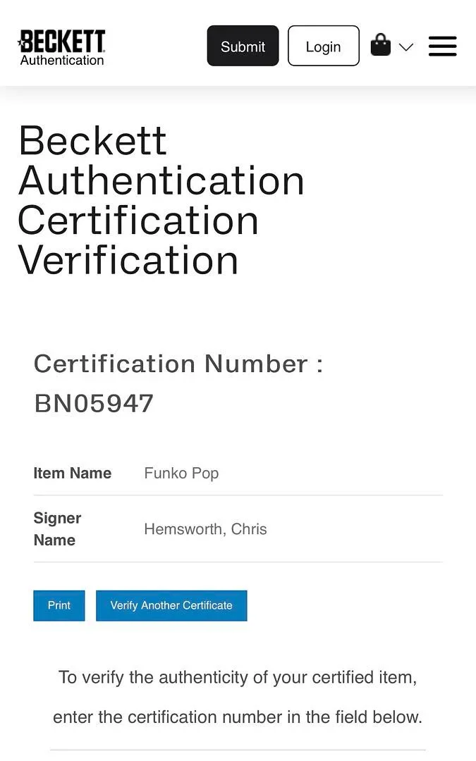 Chris Hemsworth — Chris Hemsworth Signed Funko Pop #1117 "Thor" Avengers Endgame - Beckett COA, изображение 5