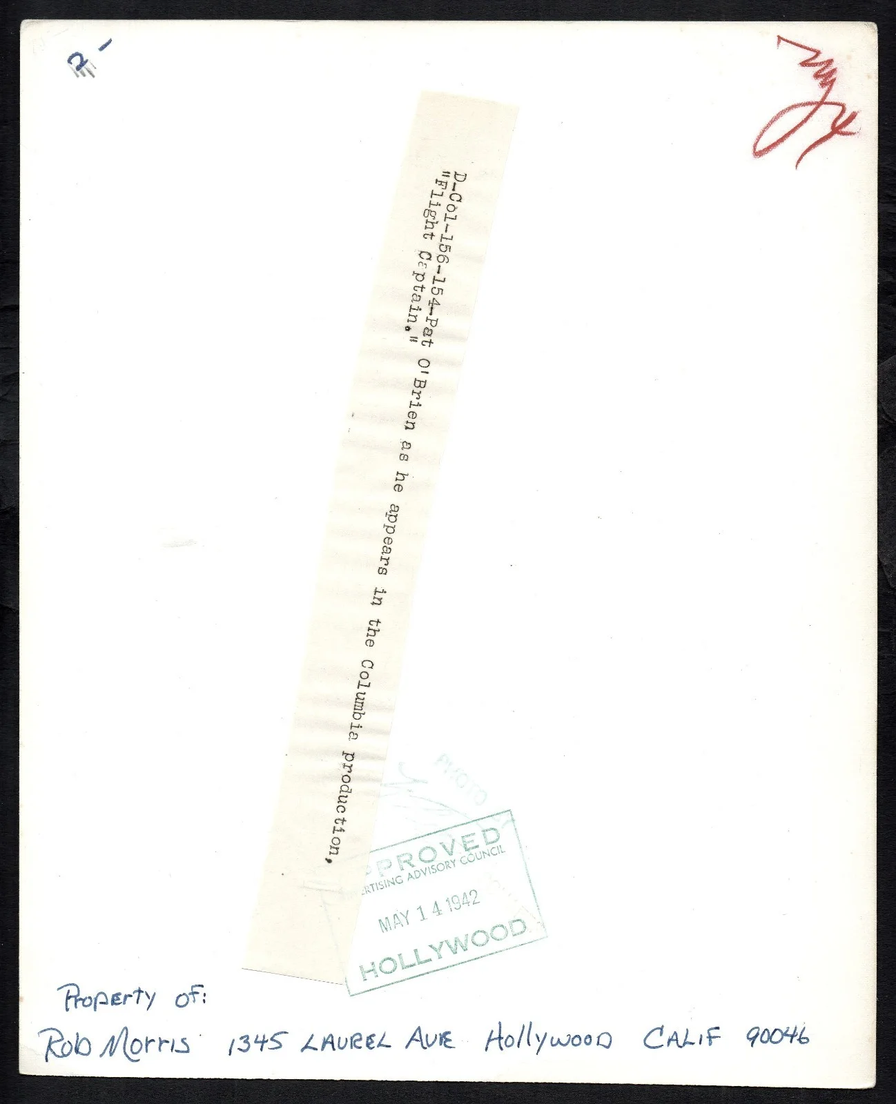 FLIGHT LIEUTENANT 1942 Pat O’Brien A.L. WHITEY SCHAFER Hollywood 10x8 PORTRAIT, изображение 2