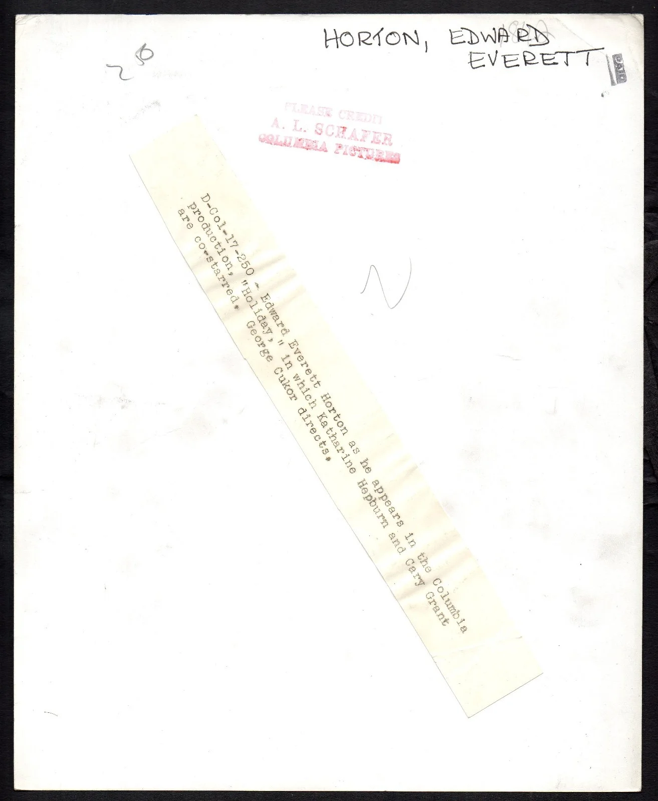 EDWARD EVERETT HORTON A.L. Whitey Schafer 10x8 PORTRAIT, image 2
