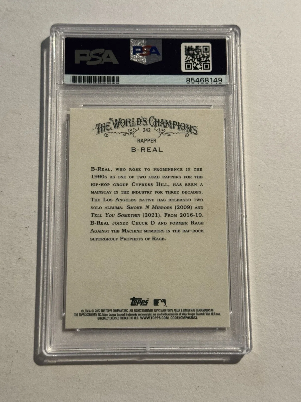 B-Real — B-Real Signed 2022 Topps Allen & Ginter Card #242 Cypress Hill Slabbed PSA, изображение 2