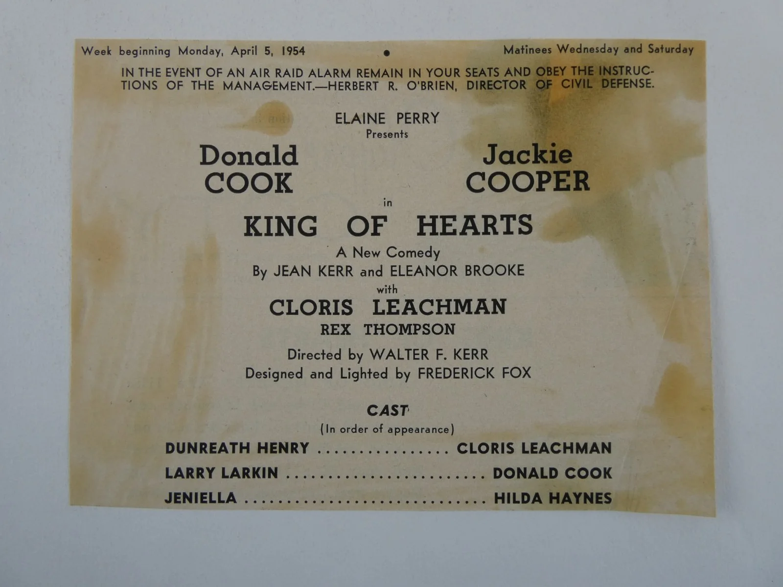 Jackie Cooper — Jackie Cooper Cast Signed Playbill King Of Hearts Cover Only Cloris Leachman, image 3