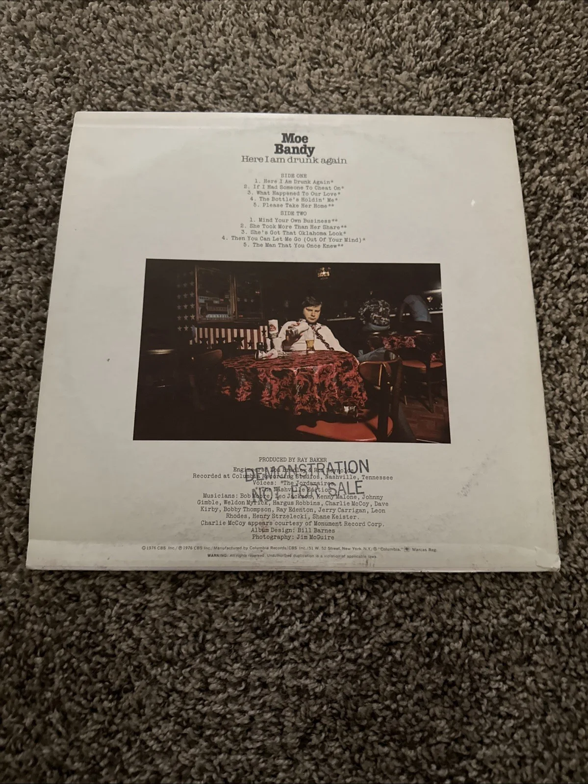Moe Bandy Autographed/Signed Vinyl Record, image 2