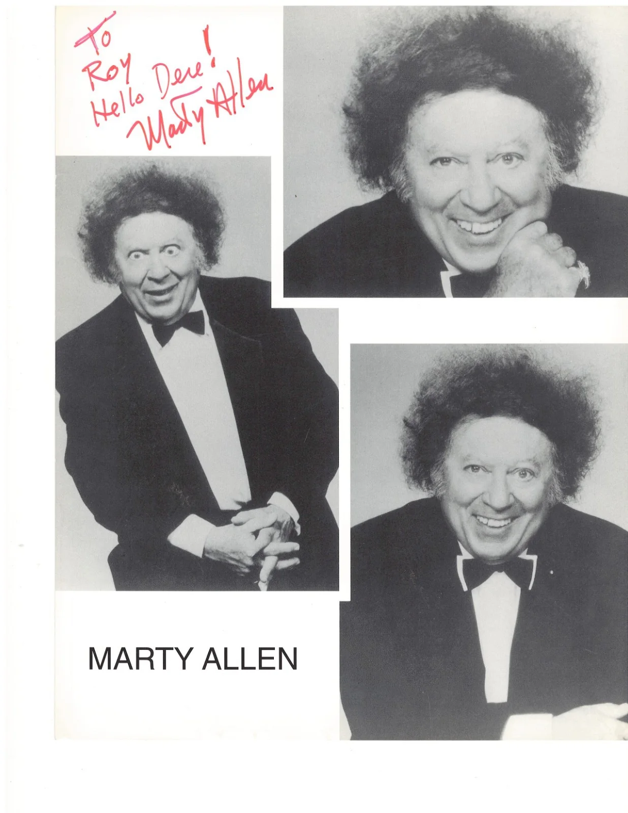 Marty Allen — Marty Allen Signed 8x10 BW Photo — Comedian / Entertainer