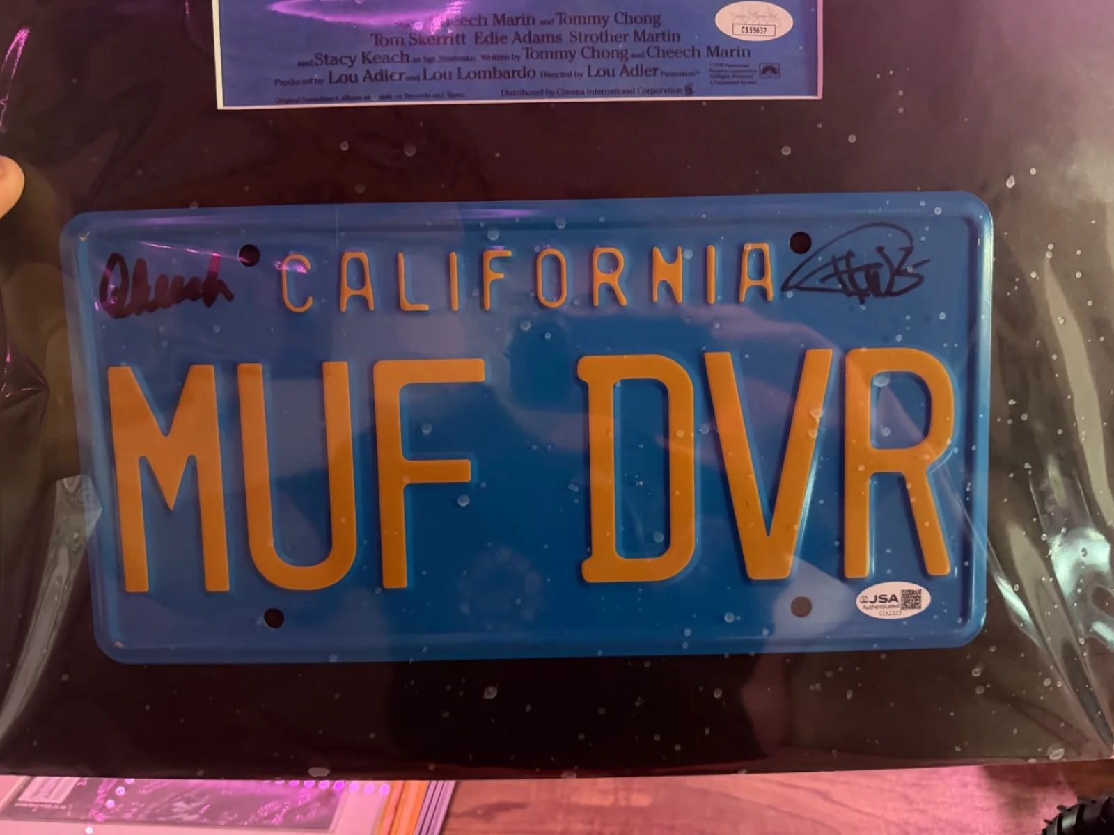 Cheech, Chong — Cheech & Chong Autographed Signed MUF DVR License Plate And Photo JSA COA, изображение 2
