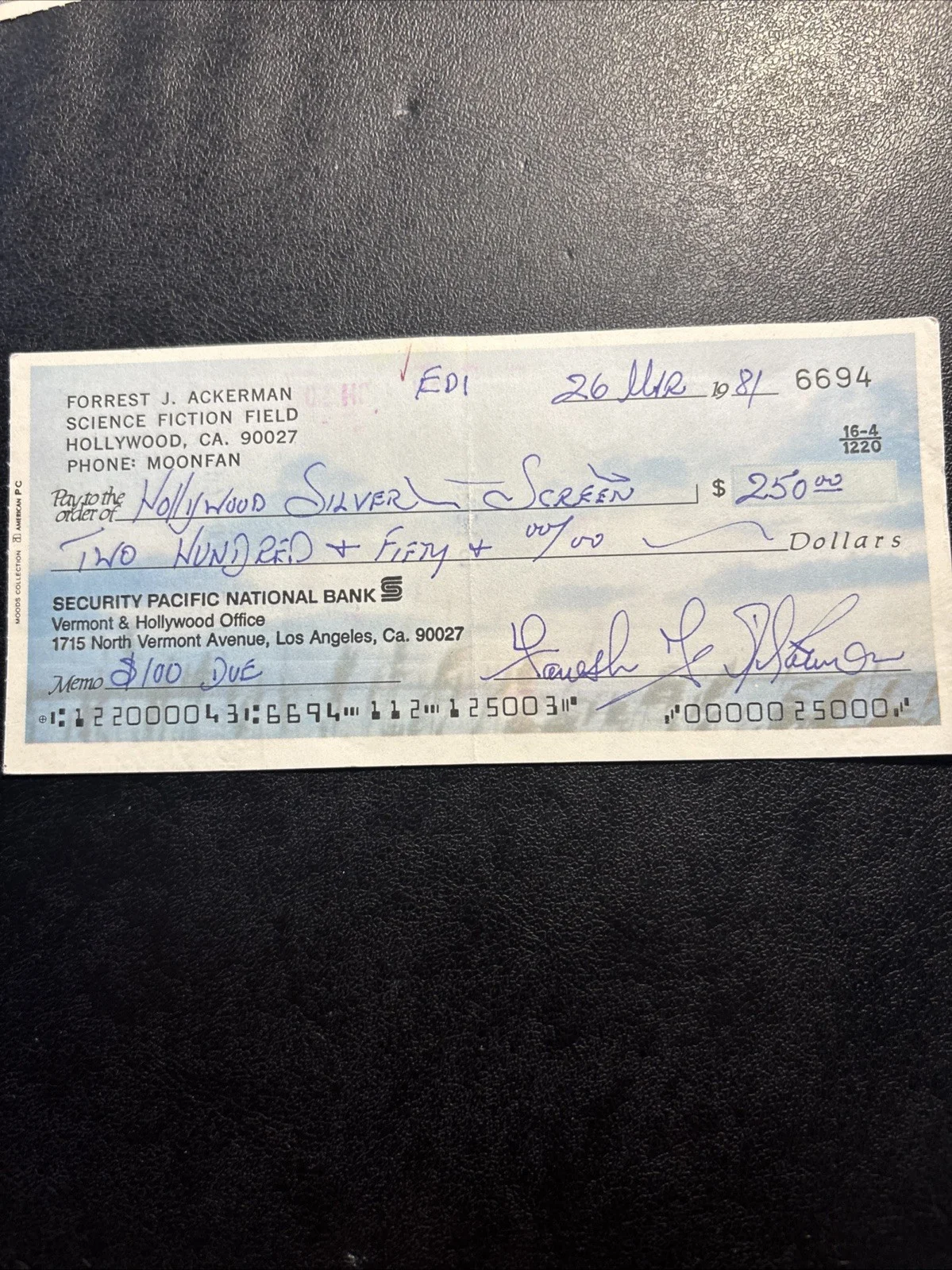 Forrest J Ackerman Signed Check Lot (10) ACOA Pre-Cert Horror Sci-Fi, image 2