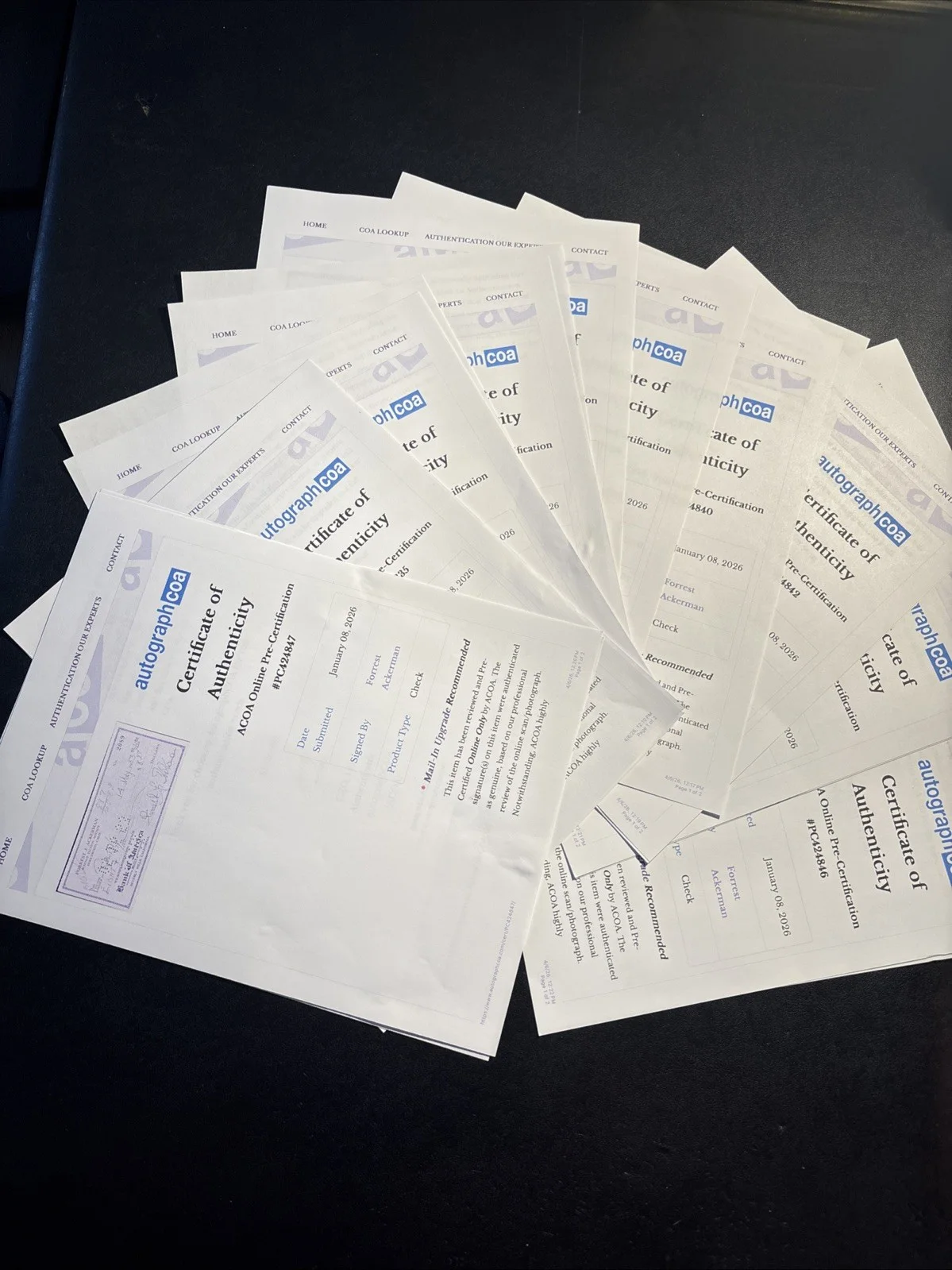 Forrest J Ackerman Signed Check Lot (10) ACOA Pre-Cert Horror Sci-Fi, image 5