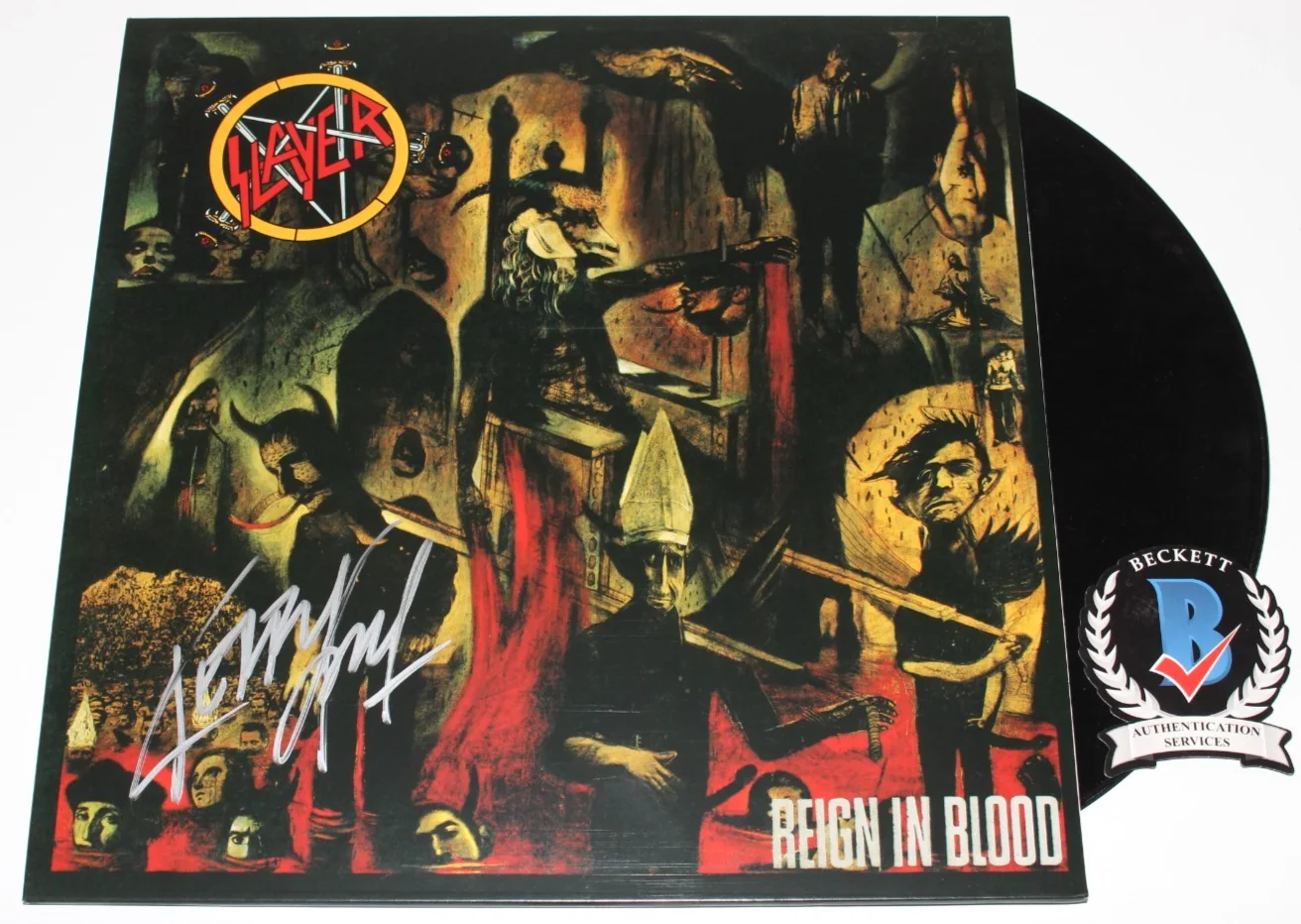 KERRY KING SIGNED SLAYER 'REIGN IN BLOOD' ALBUM VINYL RECORD LP BAS BECKETT COA, изображение 2