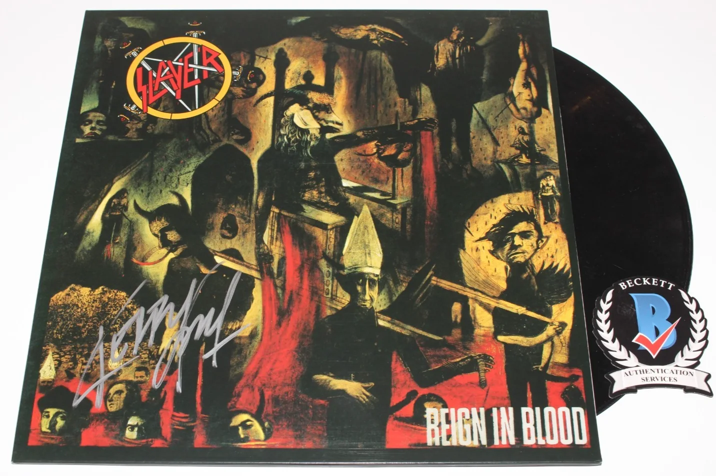 KERRY KING SIGNED SLAYER 'REIGN IN BLOOD' ALBUM VINYL RECORD LP BAS BECKETT COA, изображение 3