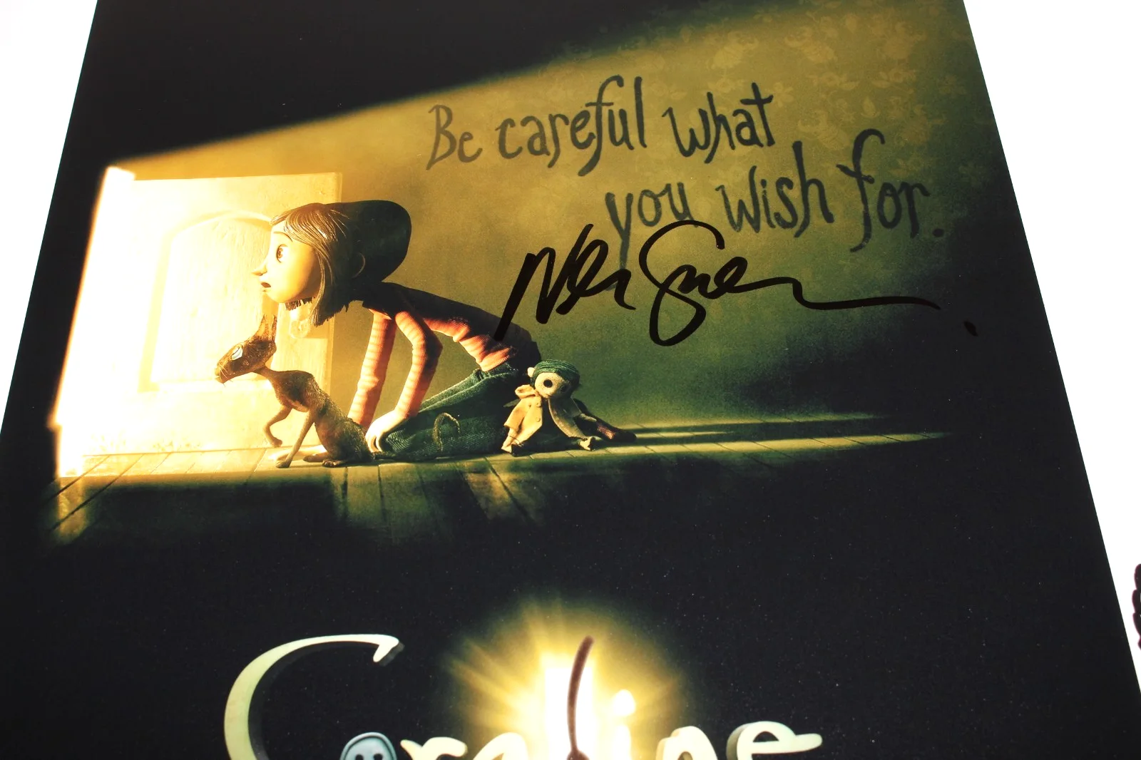 AUTHOR NEIL GAIMAN SIGNED 'CORALINE' 12x18 MOVIE POSTER BOOK BAS BECKETT COA, изображение 2