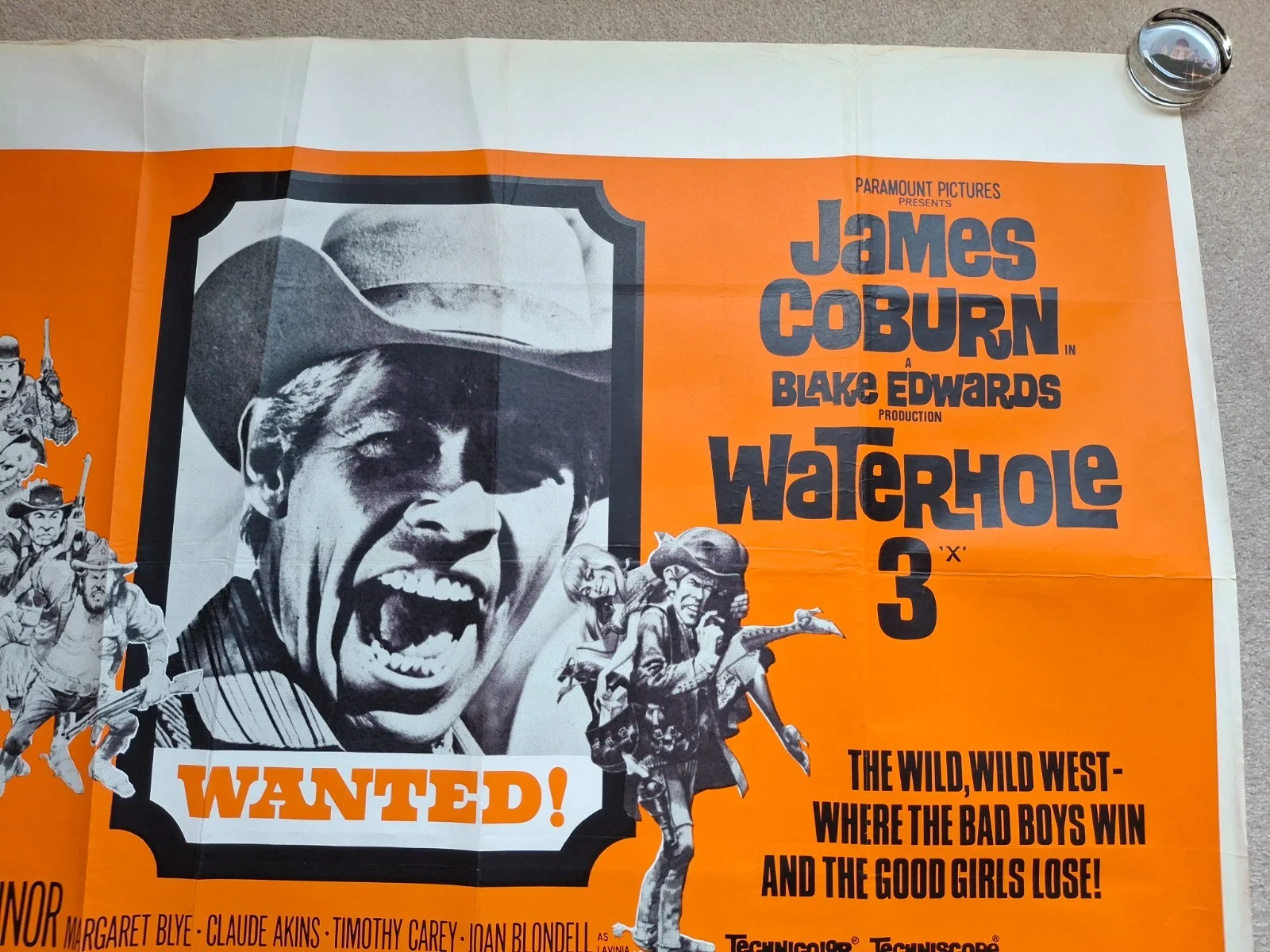 Waterhole 3 Rare & Original Film Cinema Movie Quad Poster James Coburn, изображение 3