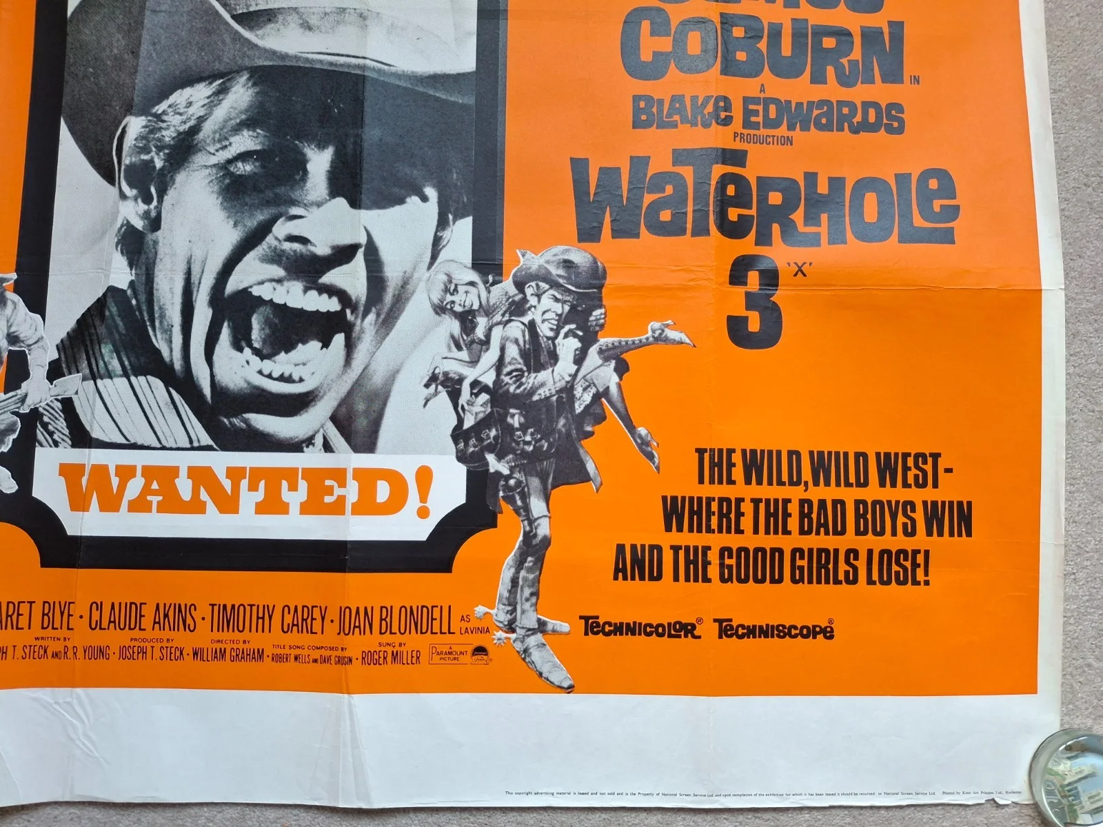 Waterhole 3 Rare & Original Film Cinema Movie Quad Poster James Coburn, изображение 4
