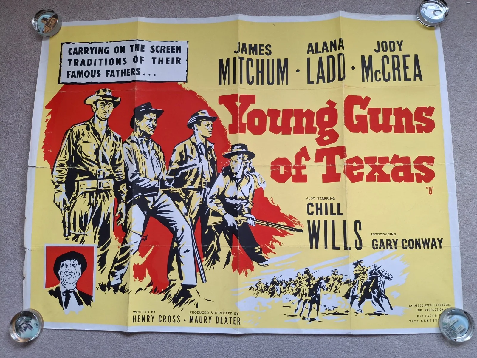 Young Guns of Texas Rare Original UK Cinema Quad Film Poster James Mitchum, изображение 2