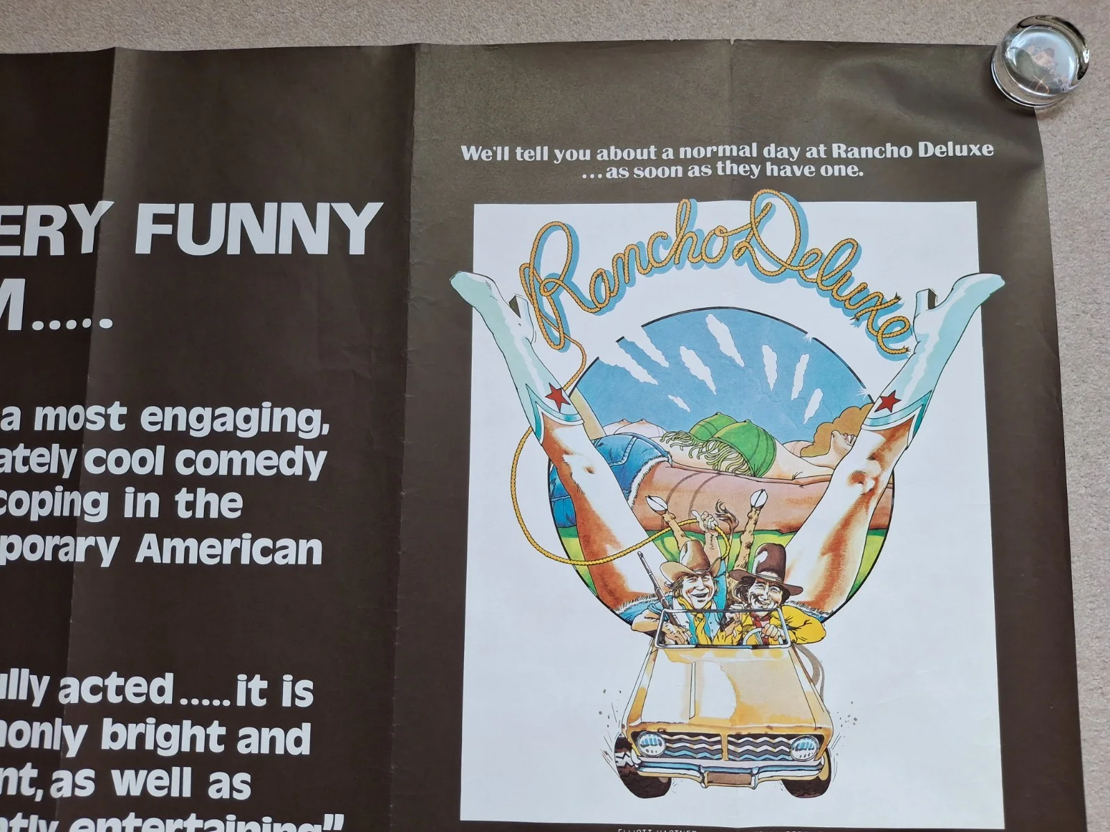 Rancho Deluxe Rare Original UK Cinema Movie Film Quad Poster Jeff Bridges, изображение 3