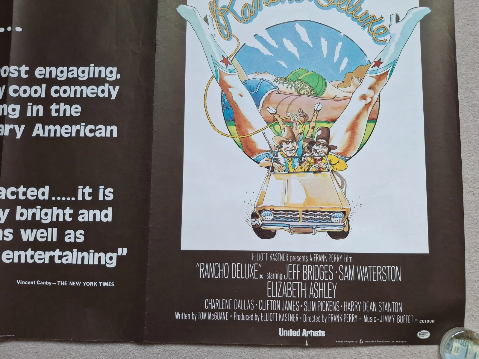 Rancho Deluxe Rare Original UK Cinema Movie Film Quad Poster Jeff Bridges, изображение 4