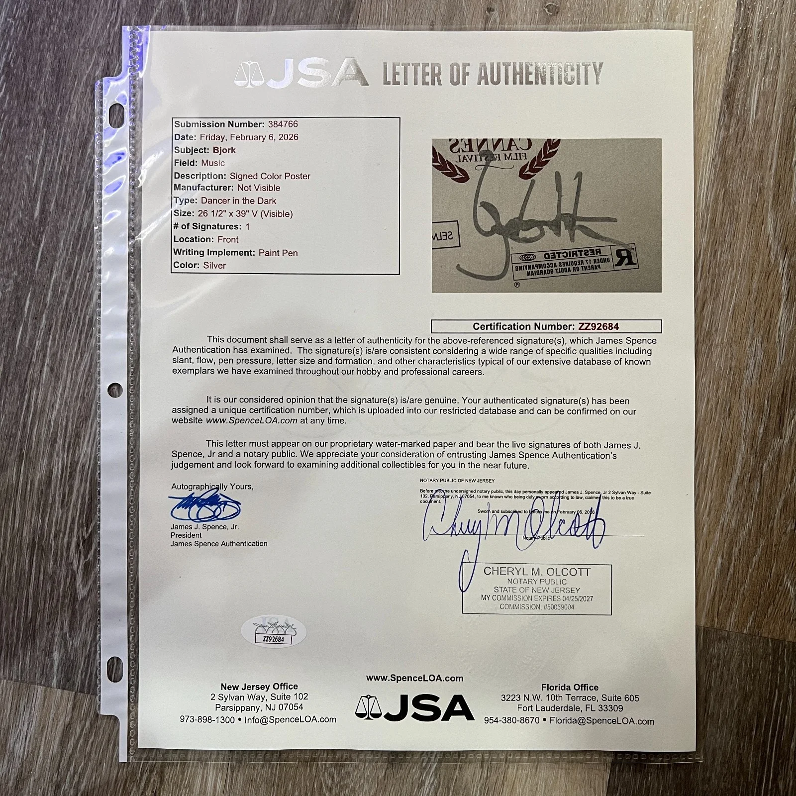 Bjork — Bjork 2000 'Dancer In The Dark' Signed Autographed Promo Movie Poster [JSA], изображение 2